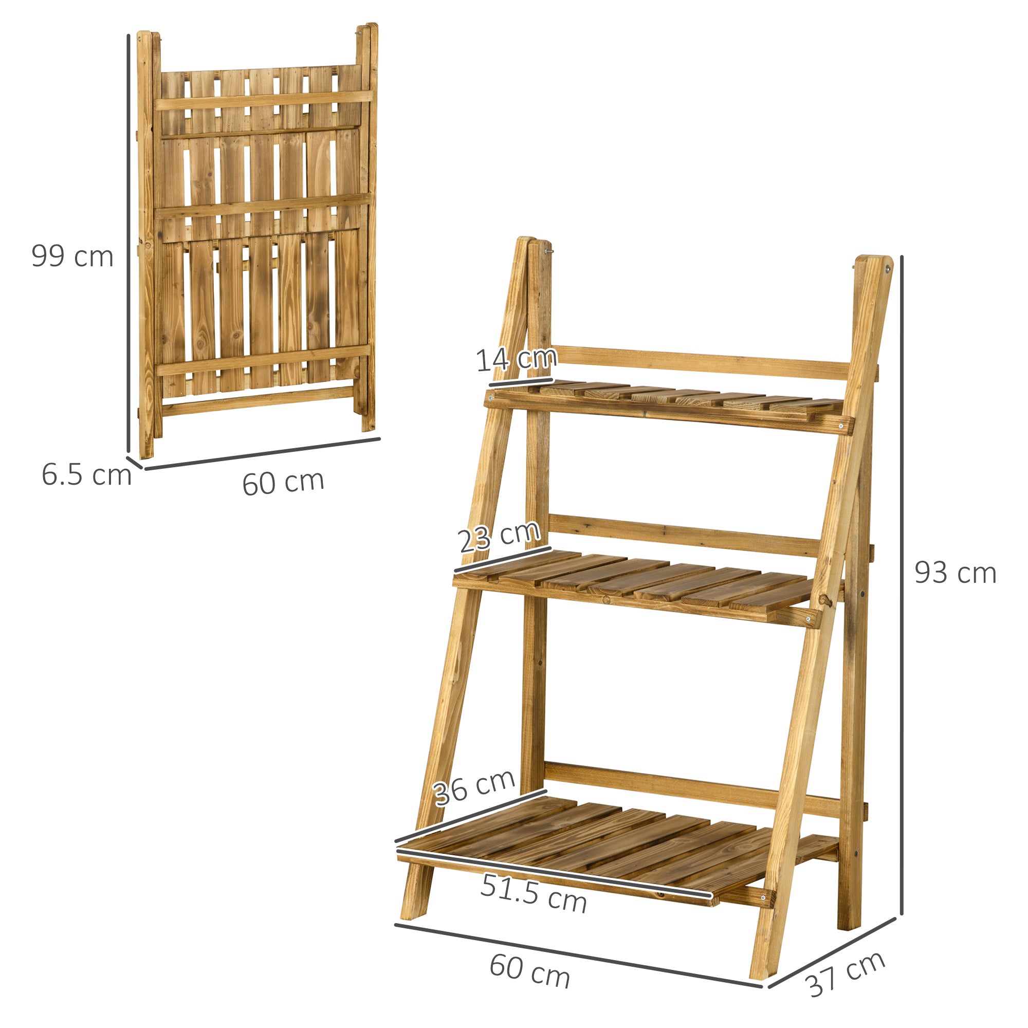 Outsunny Wooden Folding Flower Pot Stand 3 Tier Garden Planter Display Ladder Gardener Storage Shelves Rack Herb Holder (60L x 37W x 93H cm) - North Peak Garden Furniture
