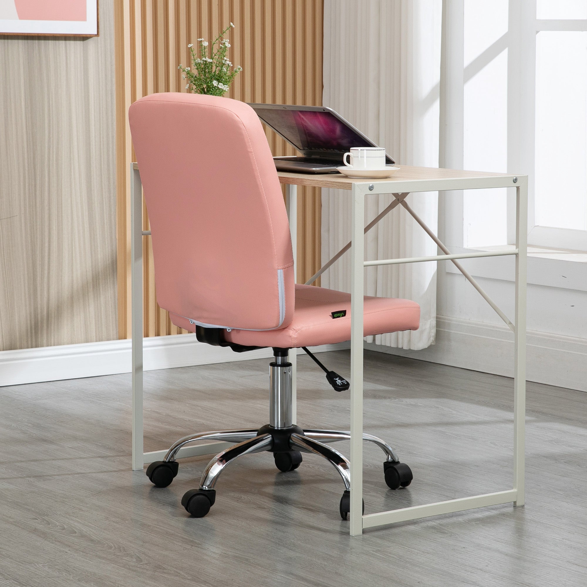 Vinsetto Armless Faux Leather Office Chair - Pink - North Peak Garden Furniture