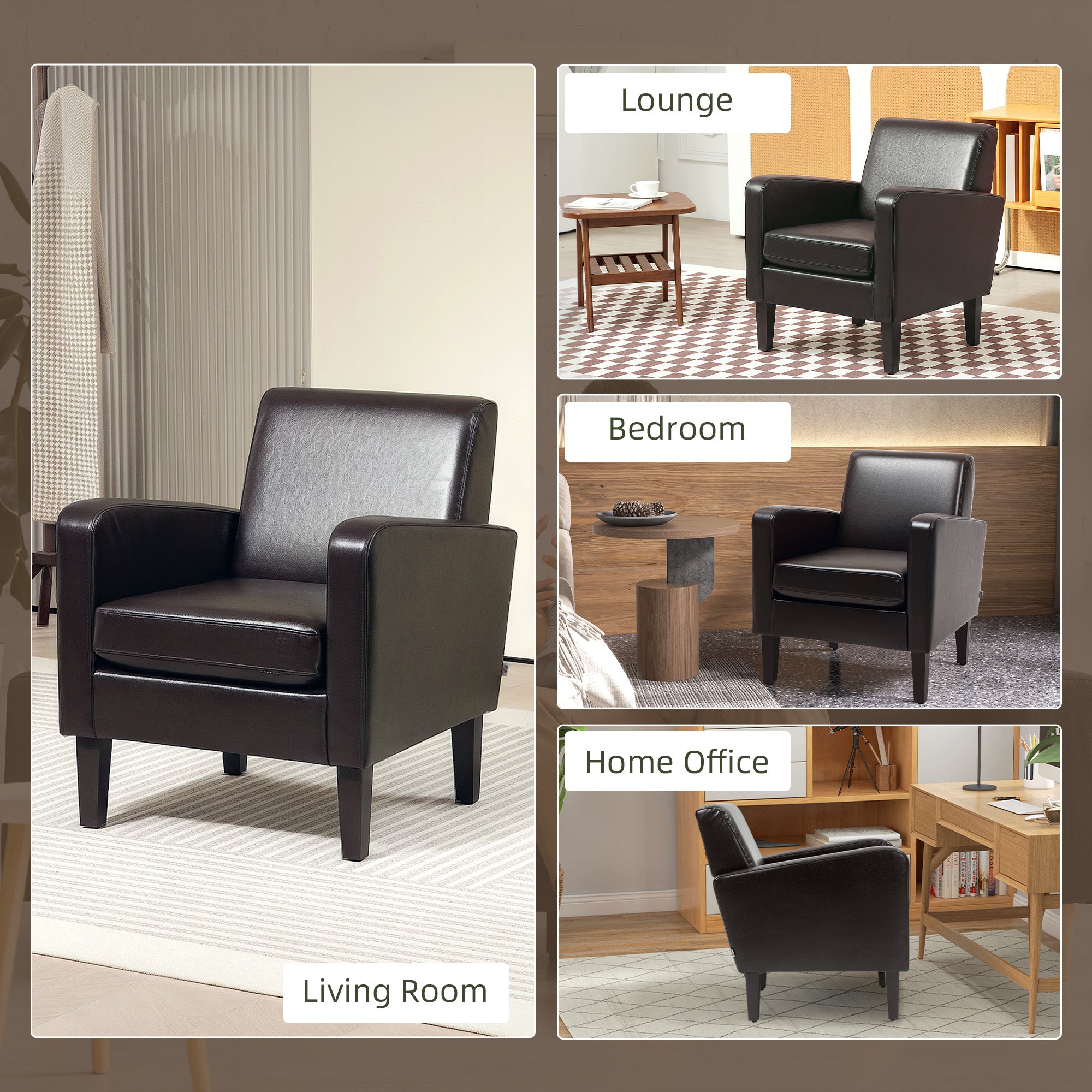 HOMCOM Faux Leather Simple Armchair - Brown - North Peak Garden Furniture