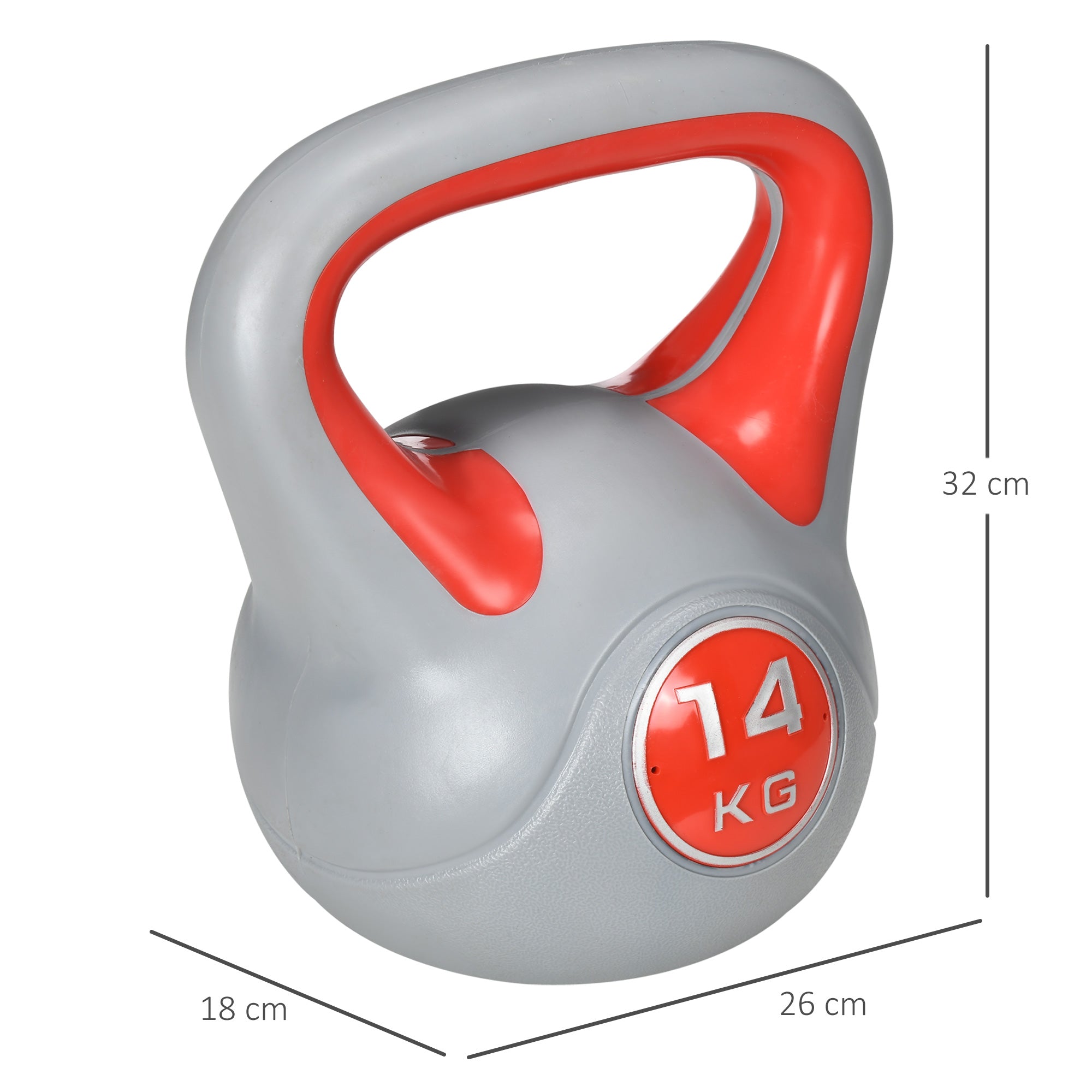 SPORTNOW Kettlebell, 14kg Kettle Bells with Handle for Home Gym Weight Lifting and Strength Training, Red and Grey - North Peak Garden Furniture