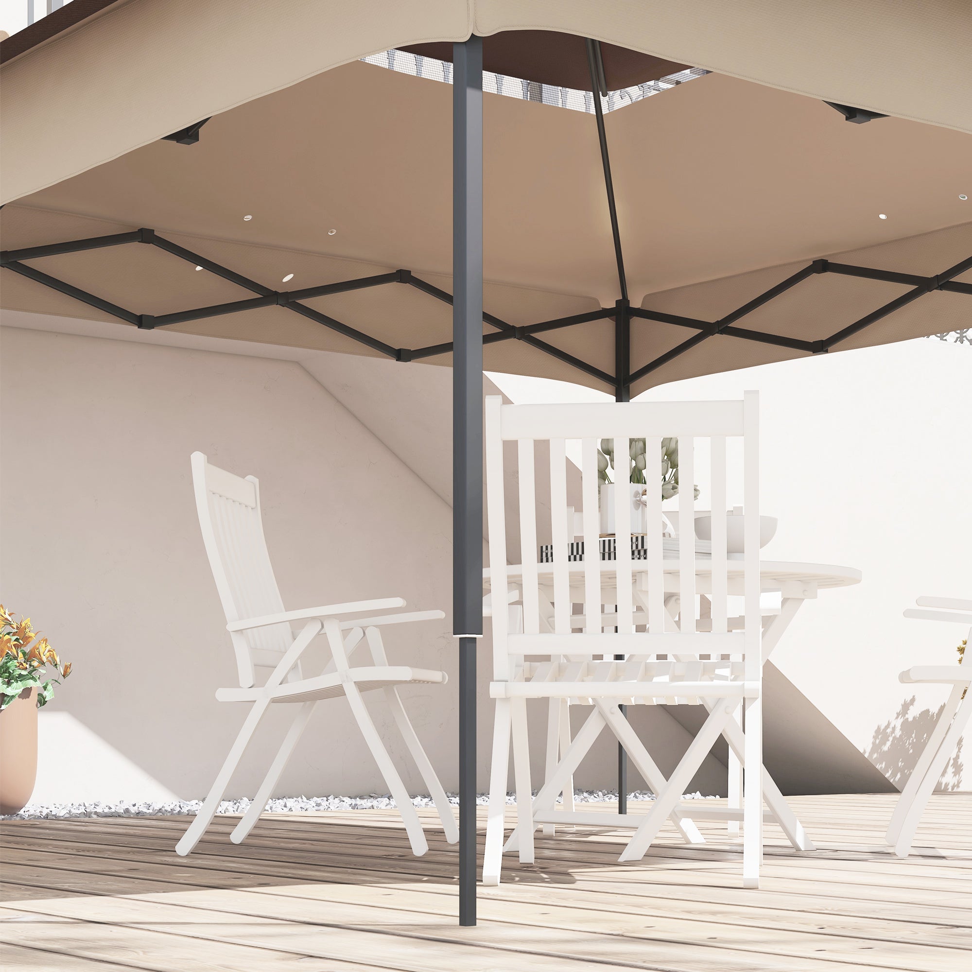Outsunny Pop up Gazebo Cover, 2-Tier Gazebo Roof Replacement for 3.25m x 3.25m Frame, 30+ UV Protection, Beige - North Peak Garden Furniture