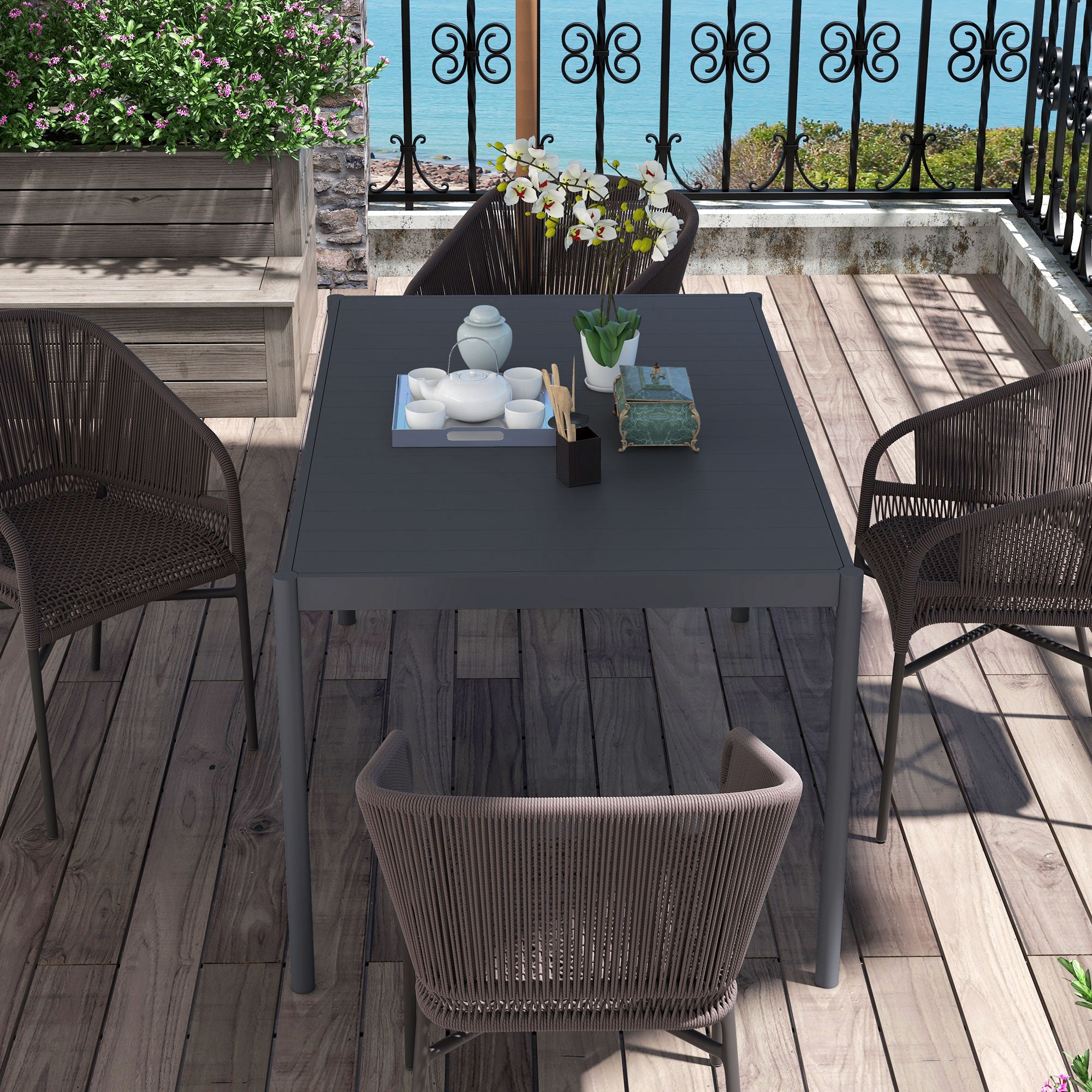 Outsunny Six-Seater Outdoor Table with Slatted Aluminium Top and Steel Legs - North Peak Garden Furniture