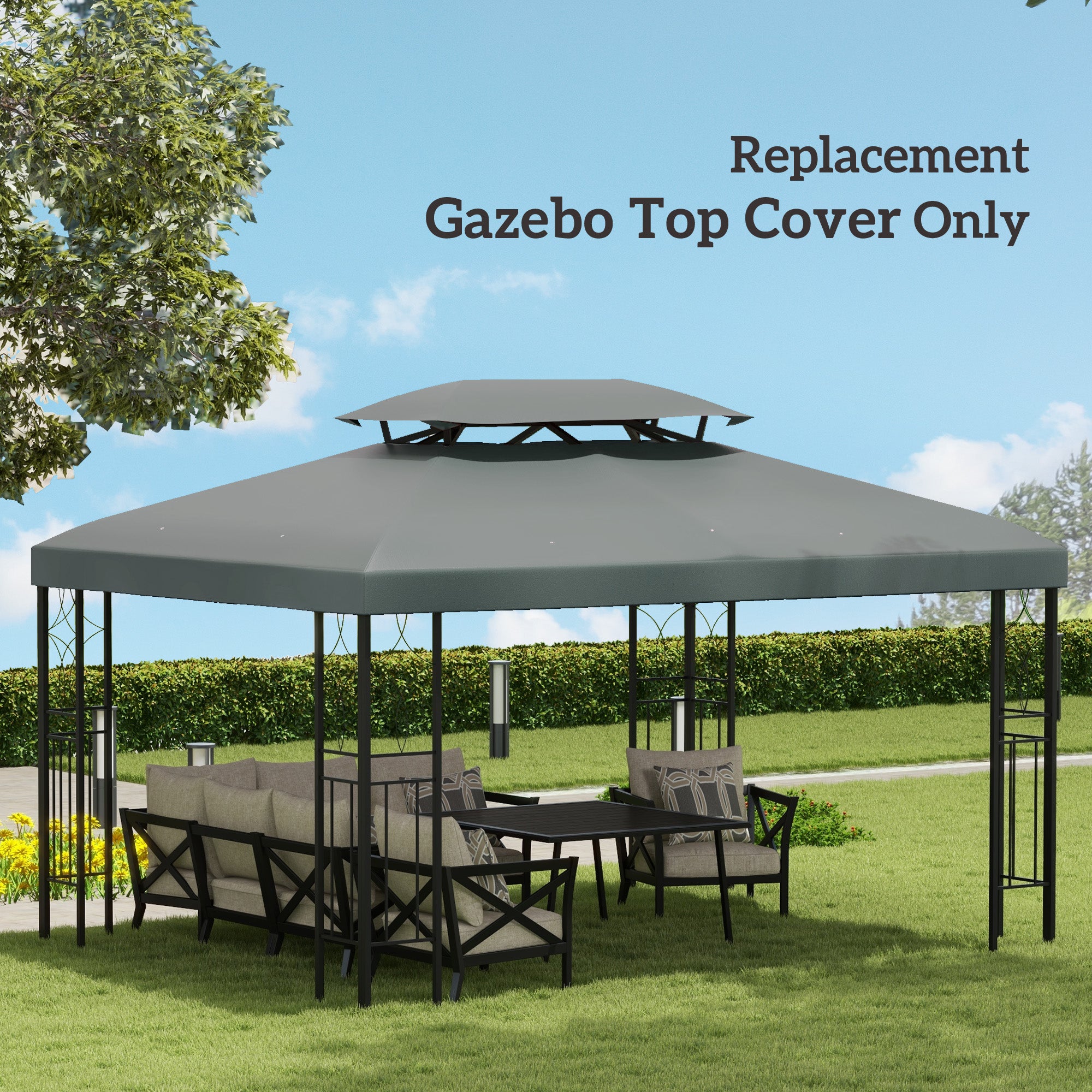 Outsunny 3x4m Gazebo Canopy Replacement Cover, 2 Tier Top Roof UV Cover Garden Patio Outdoor Sun Awning Shelters, Deep Grey (TOP COVER ONLY) - North Peak Garden Furniture