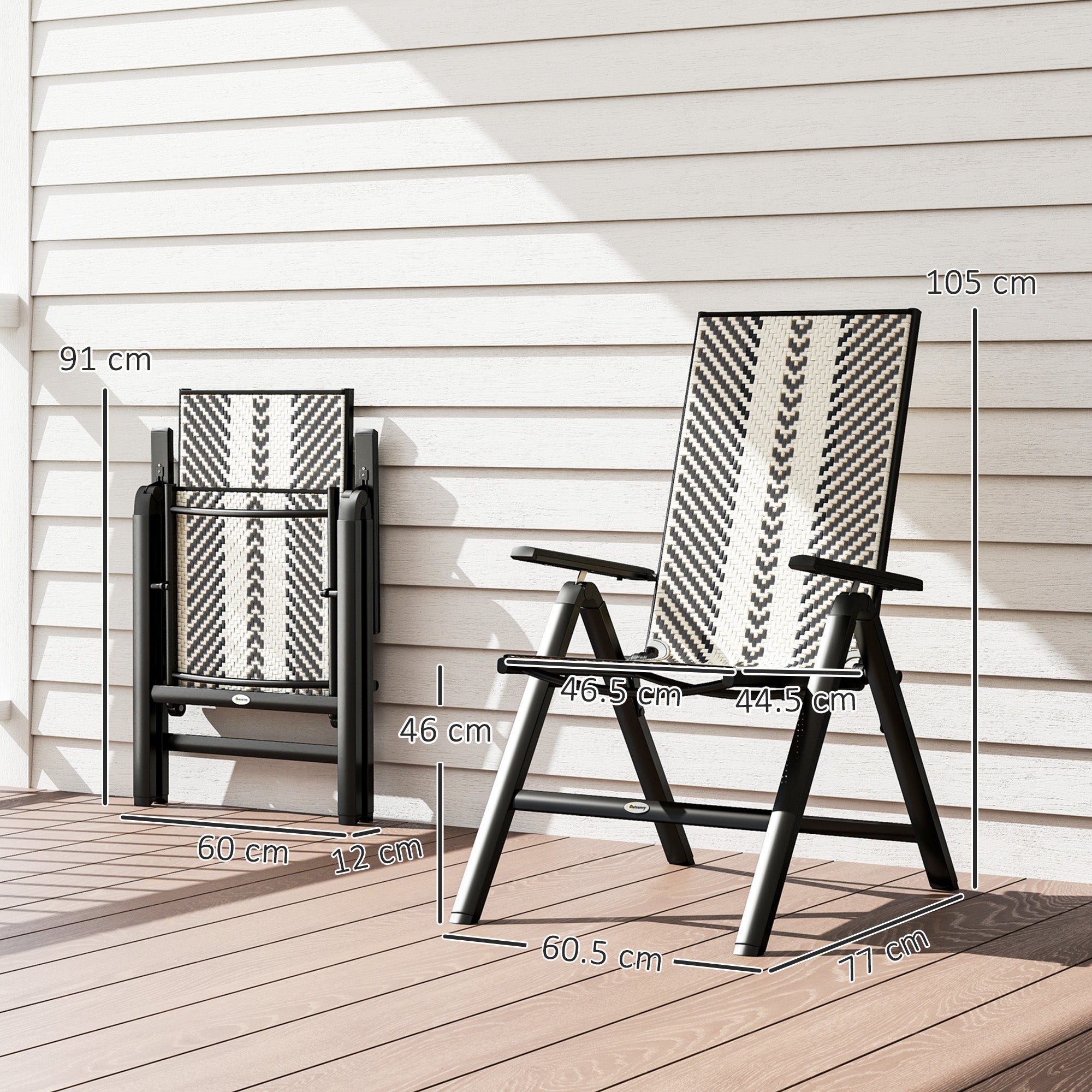 Outsunny Rattan Reclining Garden Chairs - Black - North Peak Garden Furniture