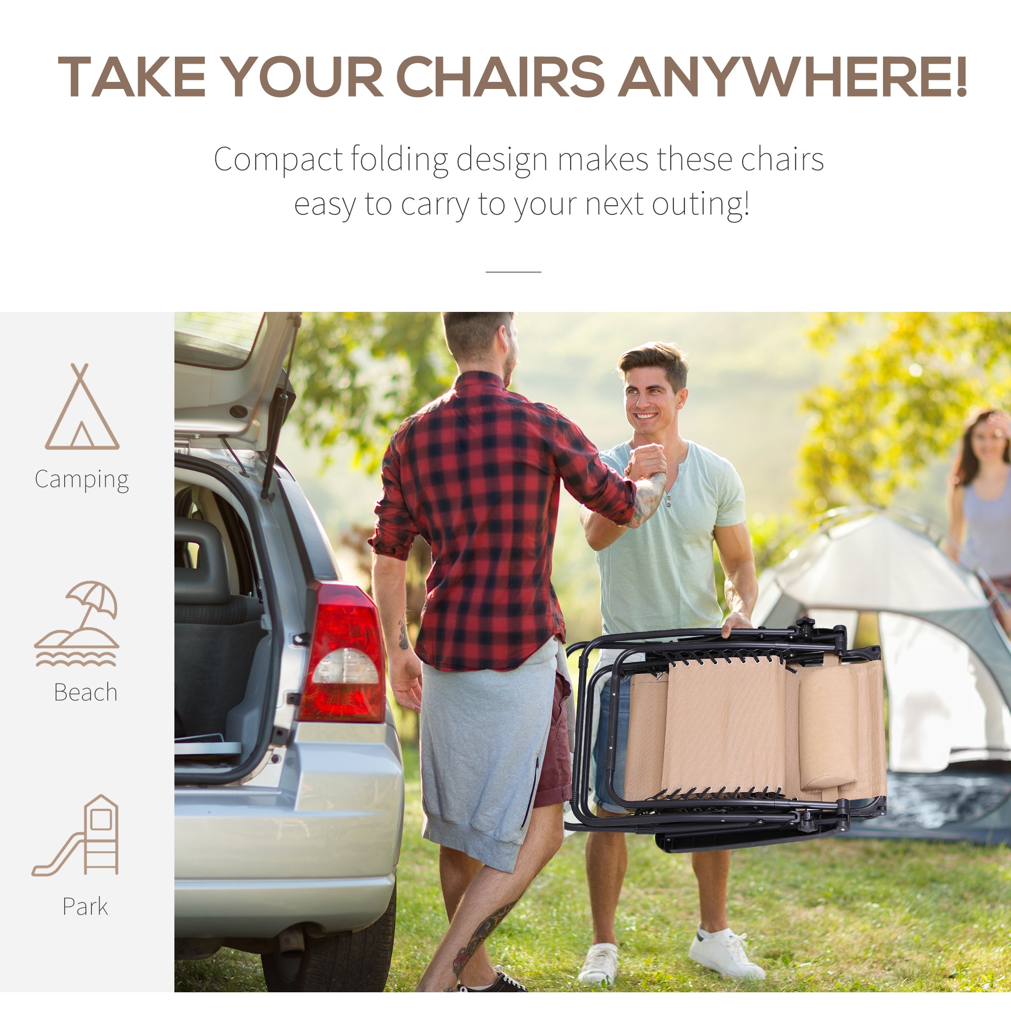 Outsunny Foldable Reclining Garden Chair with Headrest, Zero Gravity Deck Sun Lounger Seat Chair with Footrest, Armrest, Cup Holder & Canopy Shade, Beige - North Peak Garden Furniture