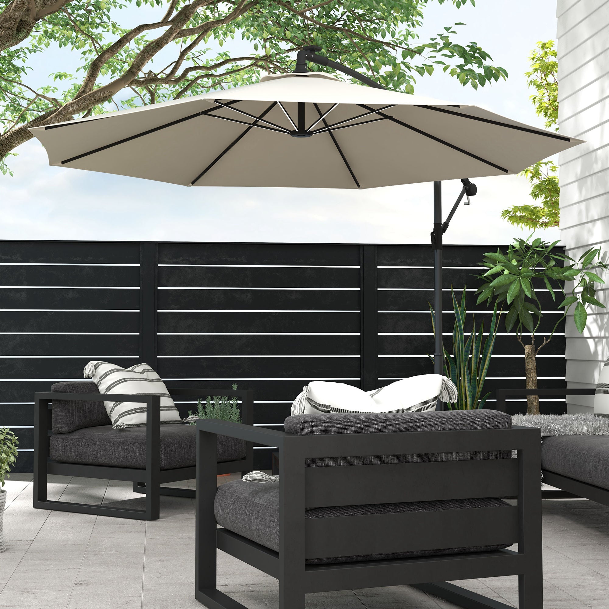 Outsunny 3m Solar LED Light Offset Cantilever Parasol - Beige - North Peak Garden Furniture