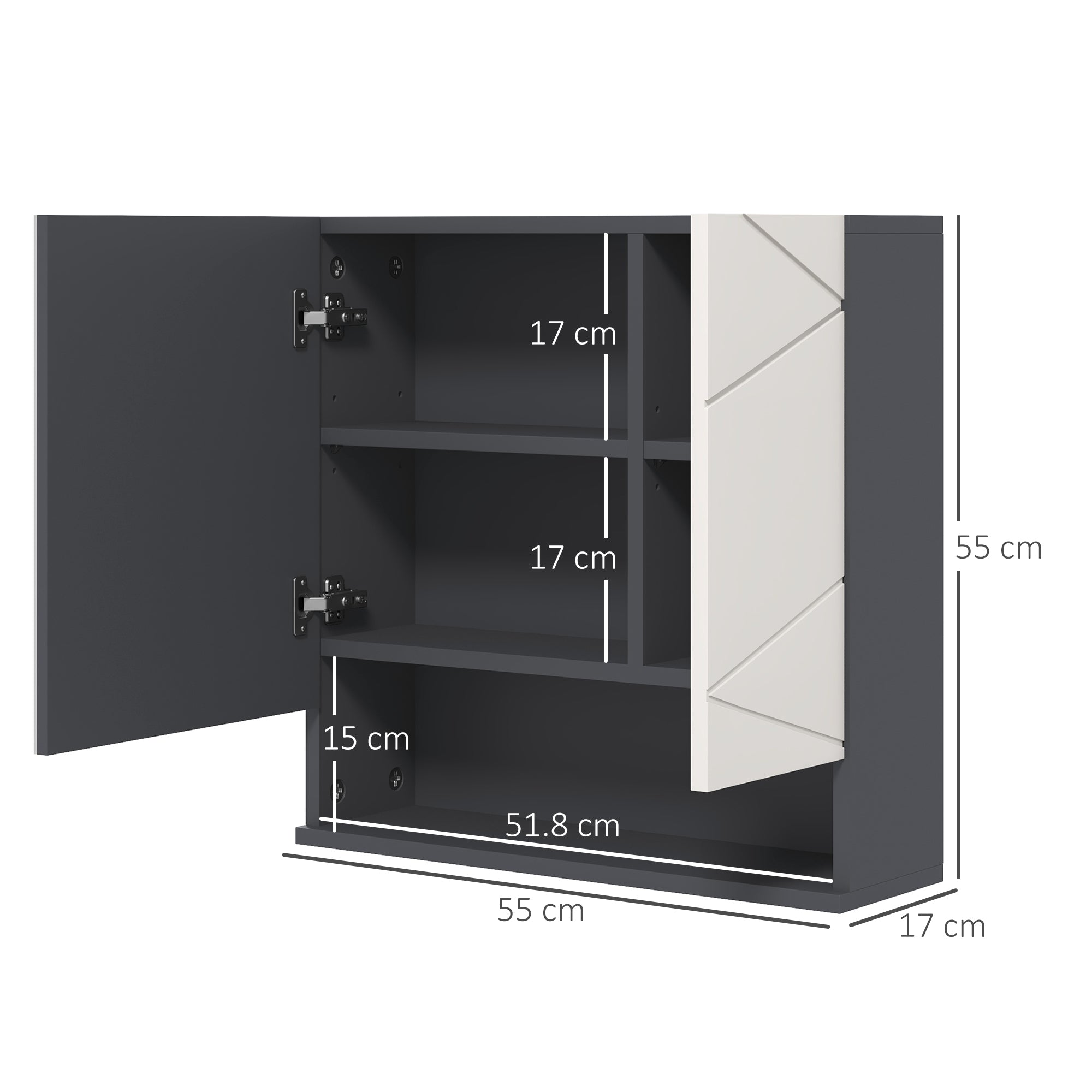 kleankin Bathroom Mirror Cabinet, Wall Mounted Bathroom Storage Cupboard with Adjustable Shelves, 55W x 17D x 55Hcm, Light Grey - North Peak Garden Furniture