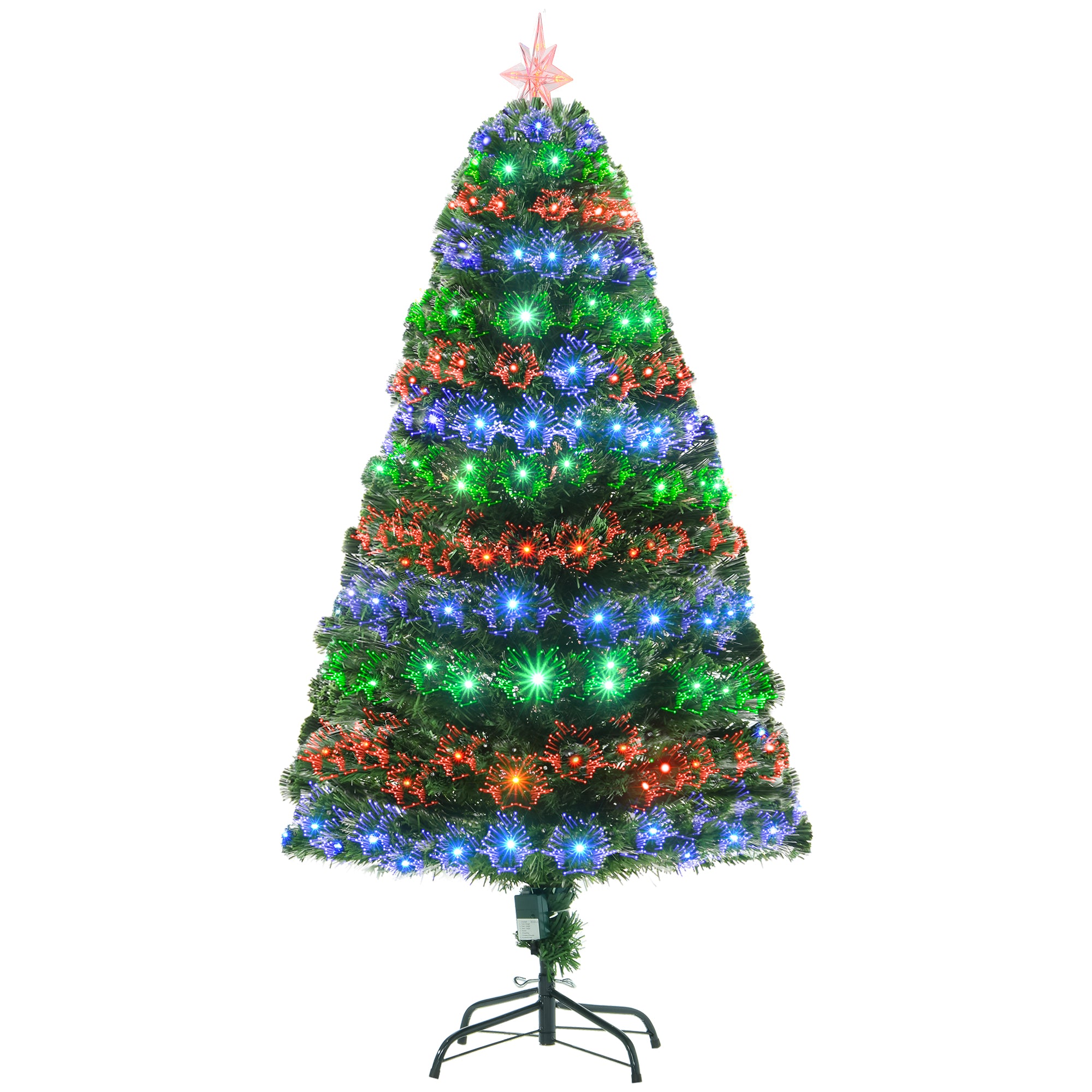 HOMCOM 5 Feet Prelit Artificial Christmas Tree with Multi-Coloured Fiber Optic LED Light, Holiday Home Xmas Decoration, Green - North Peak Garden Furniture