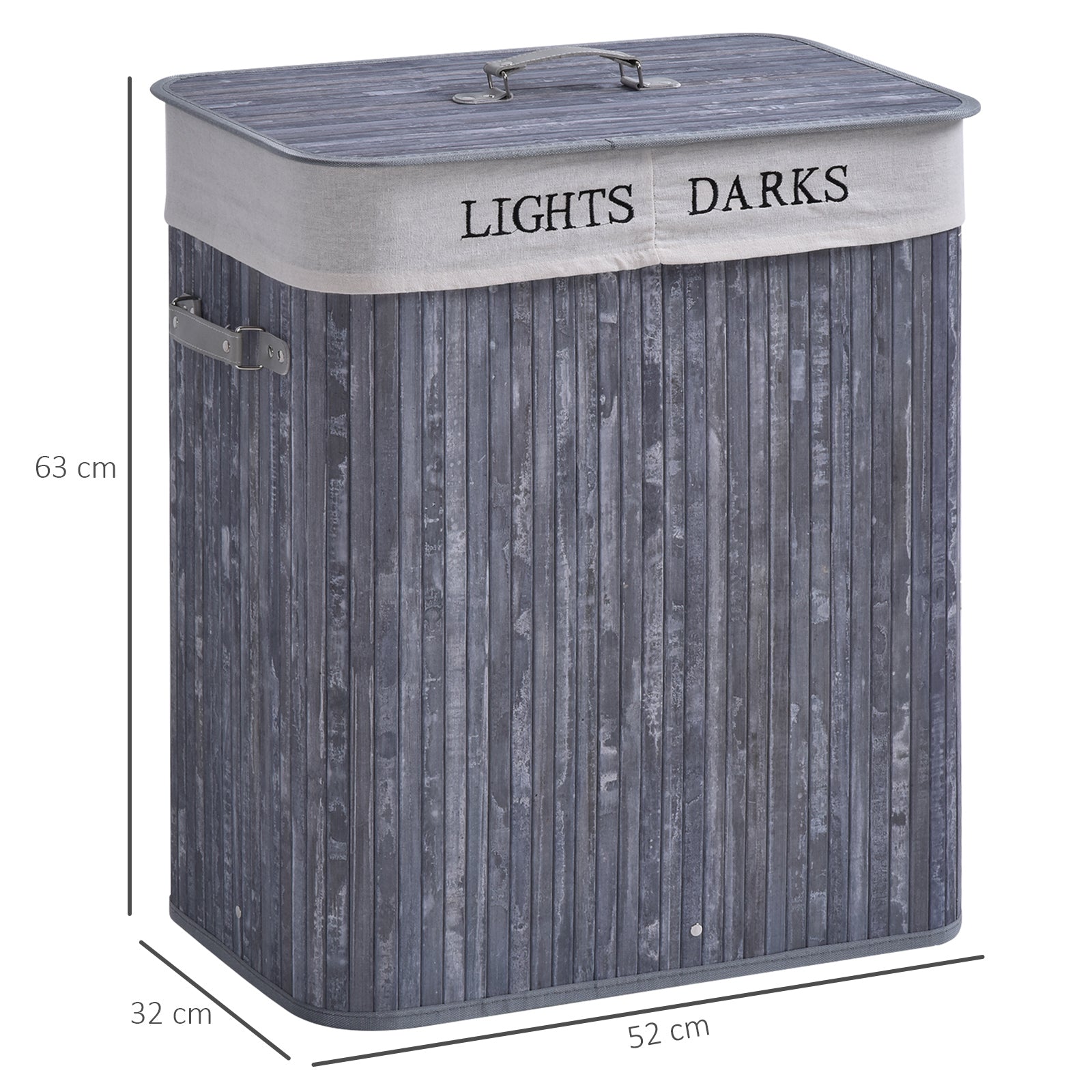 HOMCOM 100L Collapsible Natural Wood Laundry Hamper Organizer Clothes Washing Basket Bin Storage Box w/Lid Removable Lining 52x32x63cm, Grey - North Peak Garden Furniture