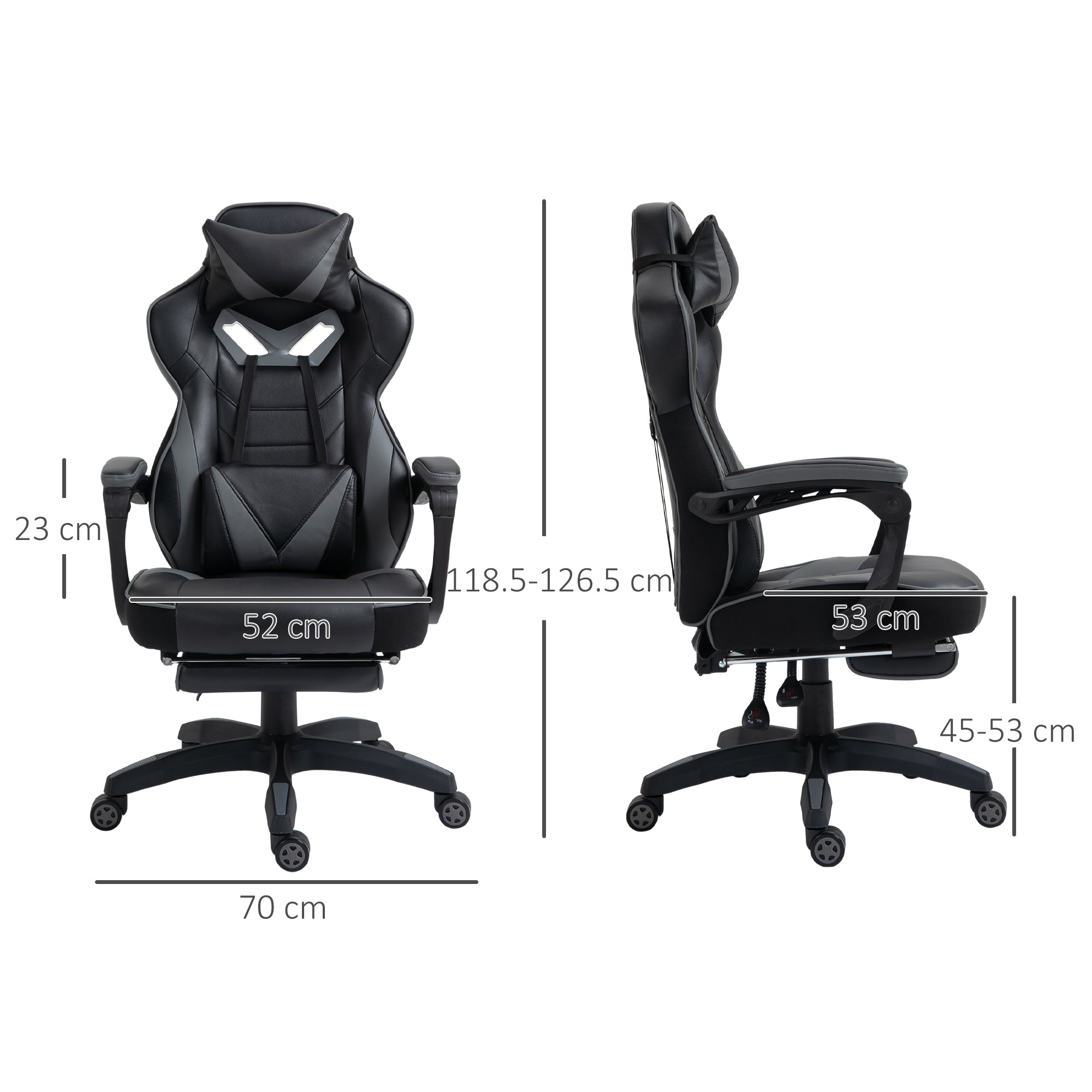 Vinsetto Computer Gaming Chair, Racing Desk Chair with Lumbar Support and Footrest, PU Leather Gamer Chair with Headrest and Swivel Wheels for Home, Grey - North Peak Garden Furniture