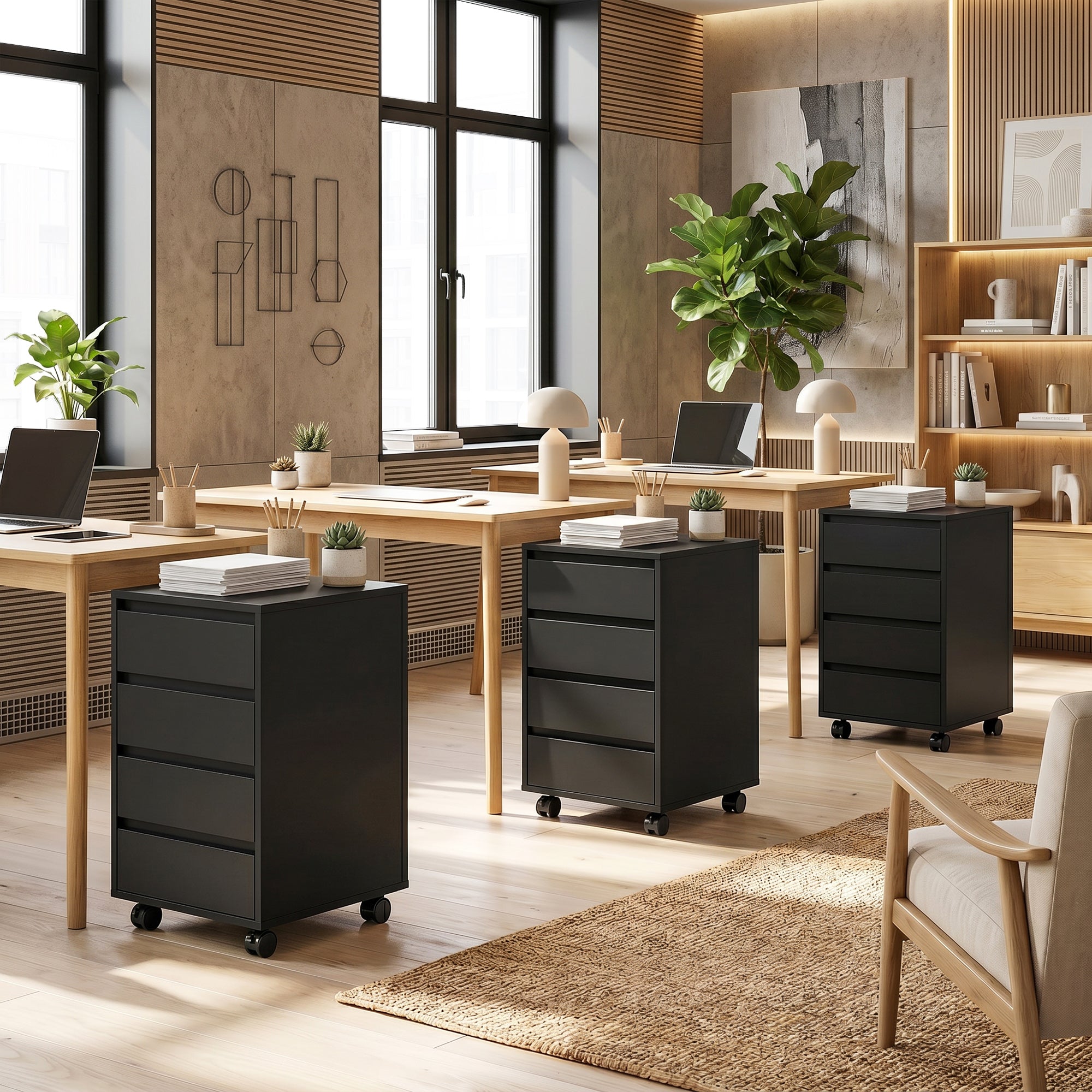 HOMCOM Four-Drawer Office Filing Cabinet, with Wheels - Black