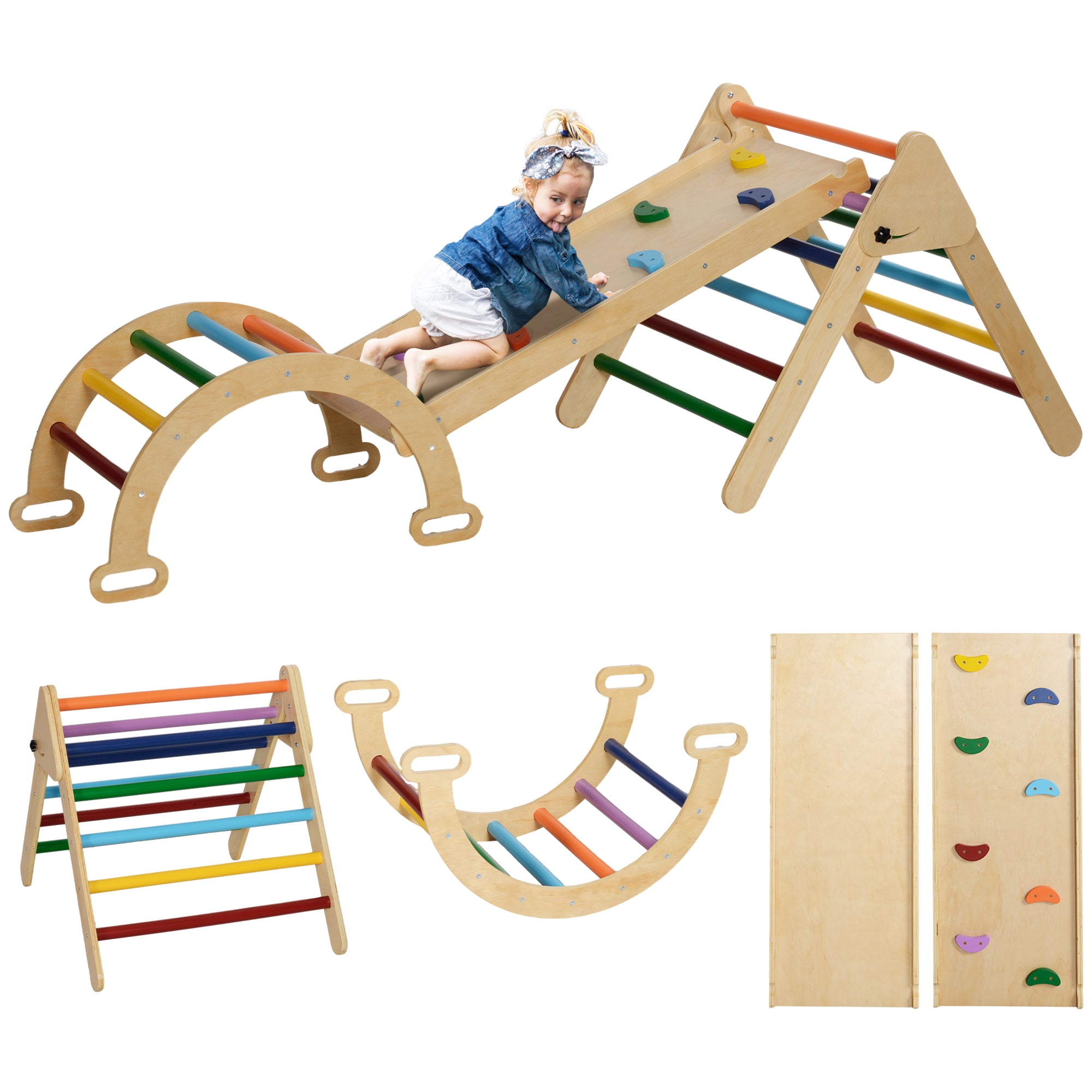 AIYAPLAY 5 in 1 Toddler Climbing Frame with Ramp, Arch, for 18-48 Months, Multicolour - North Peak Garden Furniture
