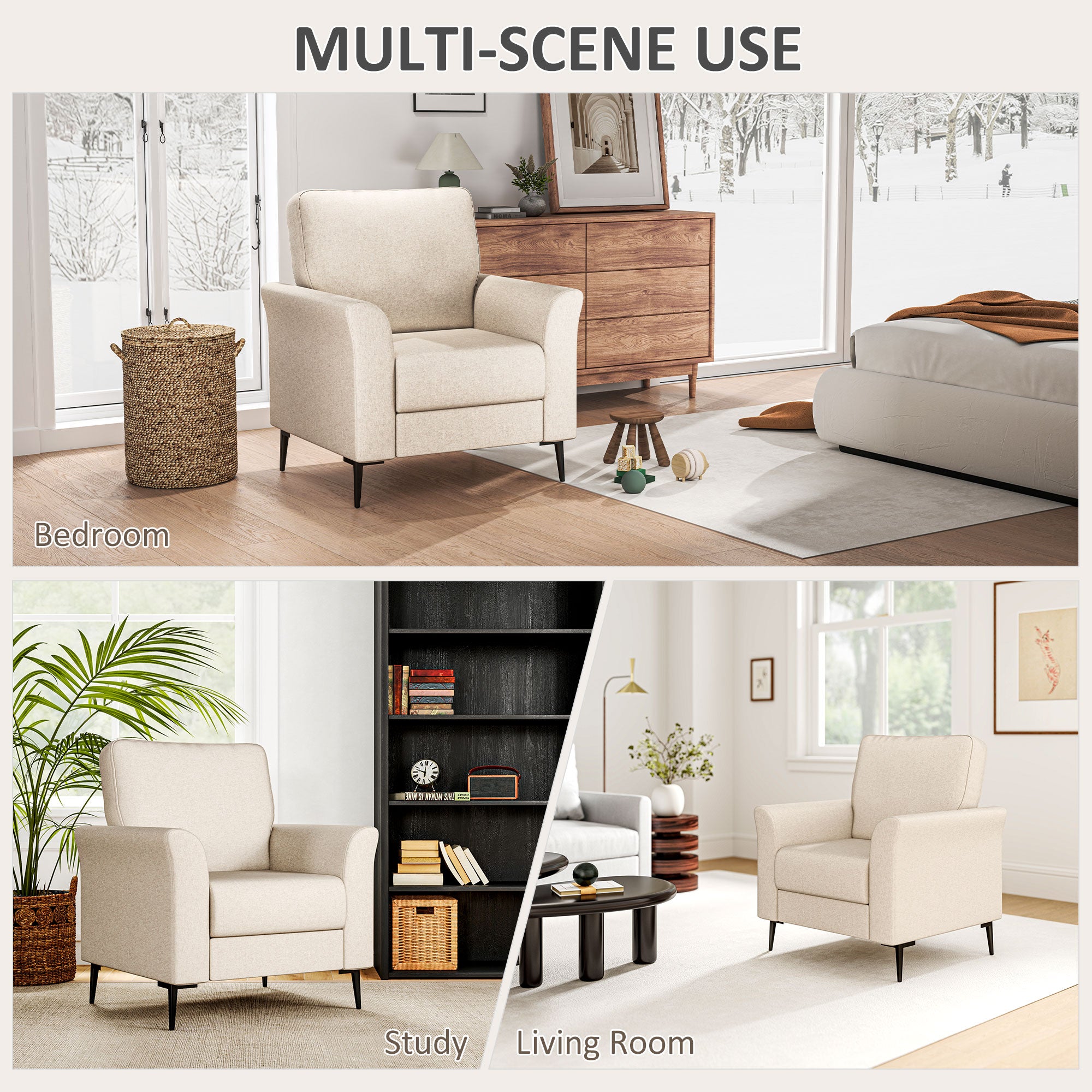HOMCOM Linen-Look Armchair - Beige - North Peak Garden Furniture