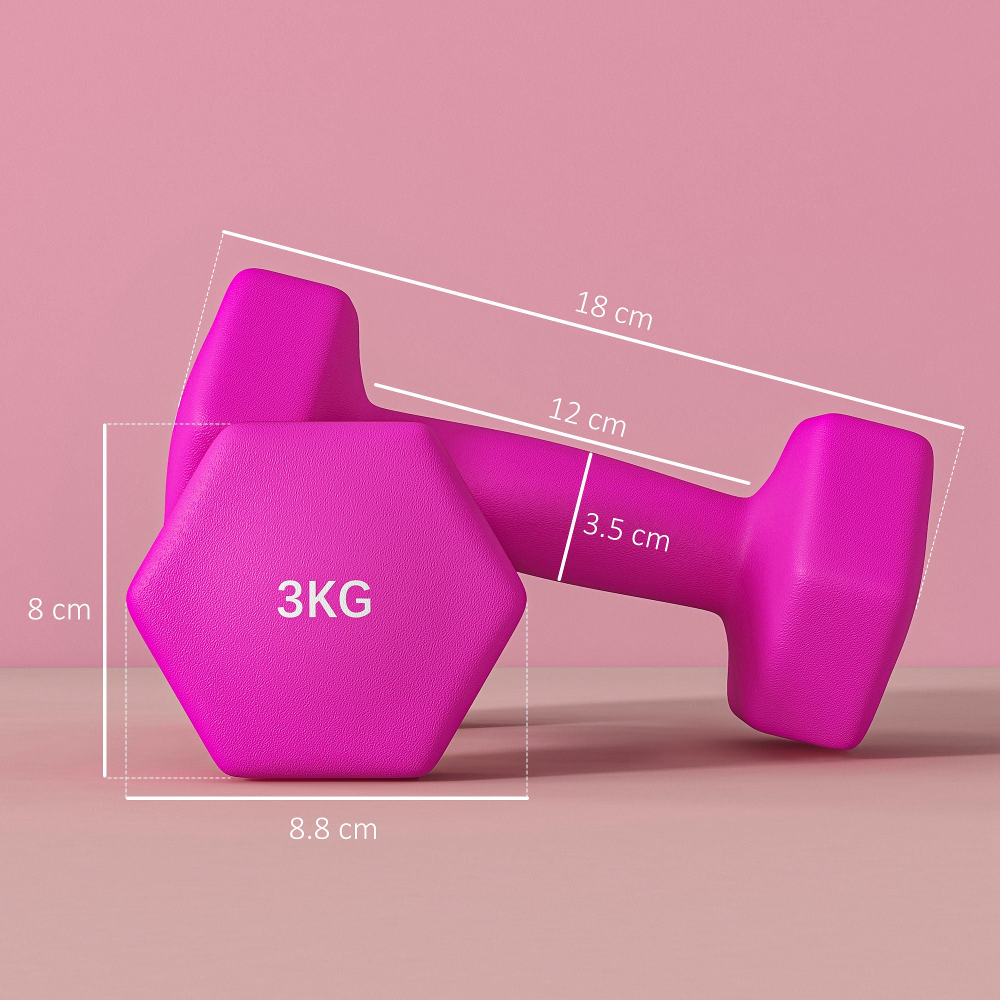 SPORTNOW 2 x 3kg Hexagonal Dumbbells Weights Set with Non-Slip Grip for Home Gym Workout, Pink - North Peak Garden Furniture