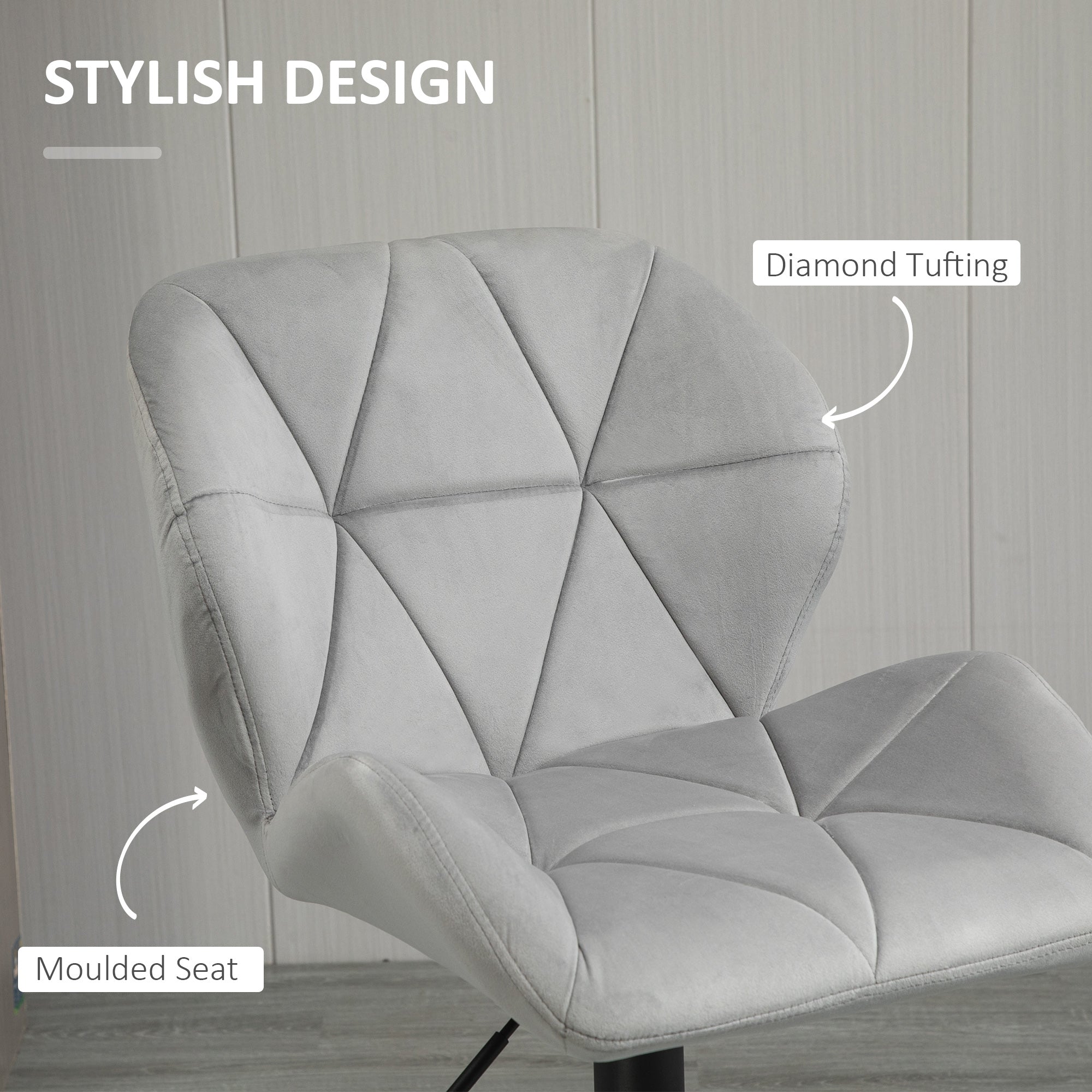 HOMCOM Adjustable Bar Stools Set of 2, Armless Upholstered Swivel Counter Chairs, Barstools with Back, Footrest, Light Grey - North Peak Garden Furniture