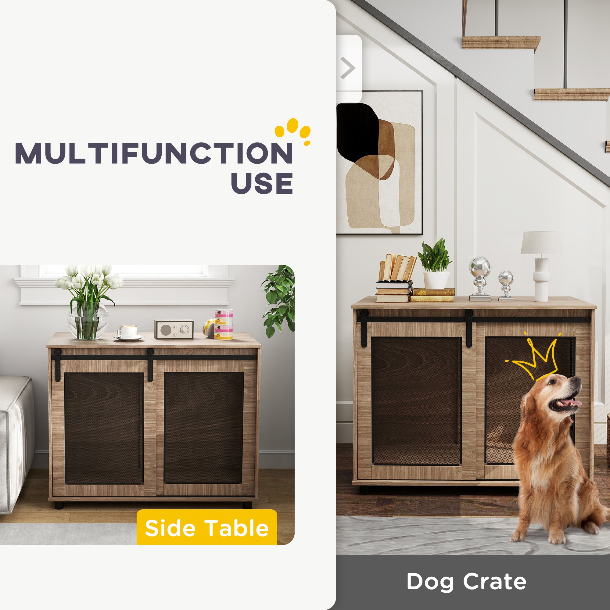 PawHut Dog Crate Furniture with Sliding Door for Large Dogs, 98 x 60 x 78cm, Walnut Brown - North Peak Garden Furniture