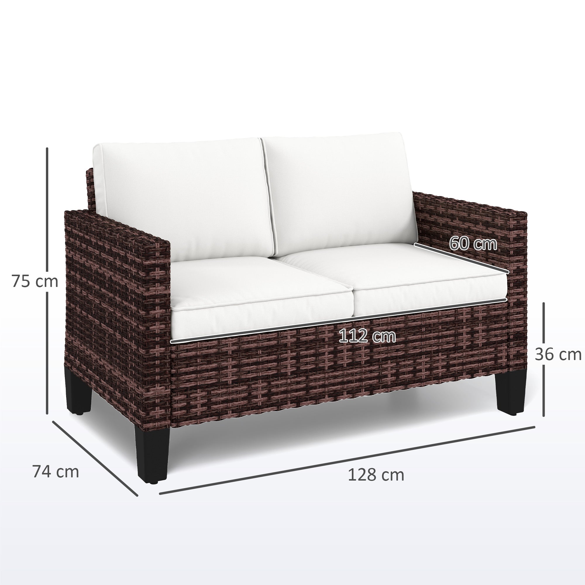 Outsunny Two-Seater Rattan Outdoor Sofa - Brown - North Peak Garden Furniture