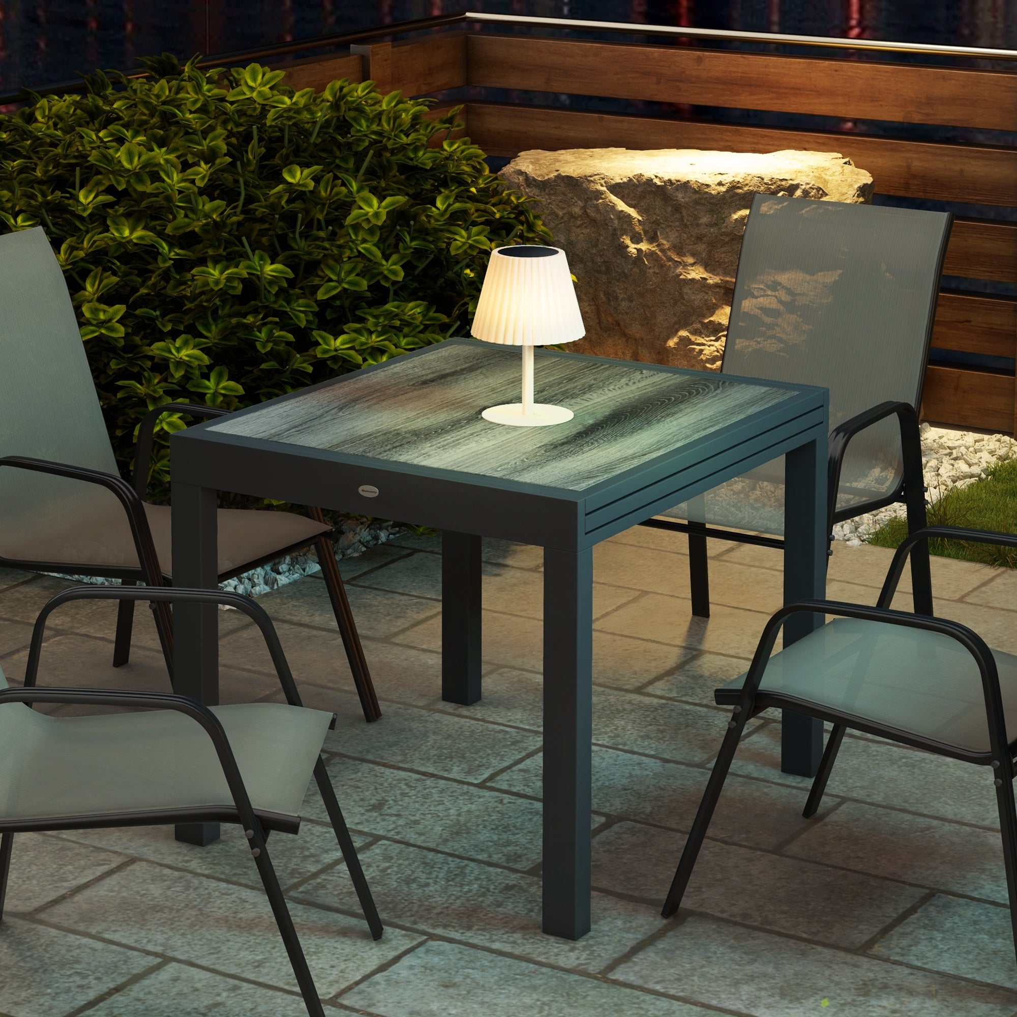 Outsunny Extending Garden Table, Outdoor Dining Table for 6, Aluminium Frame Rectangular Patio Table with Plastic Board Tabletop,80/160L x 80W x 75H cm, Grey - North Peak Garden Furniture