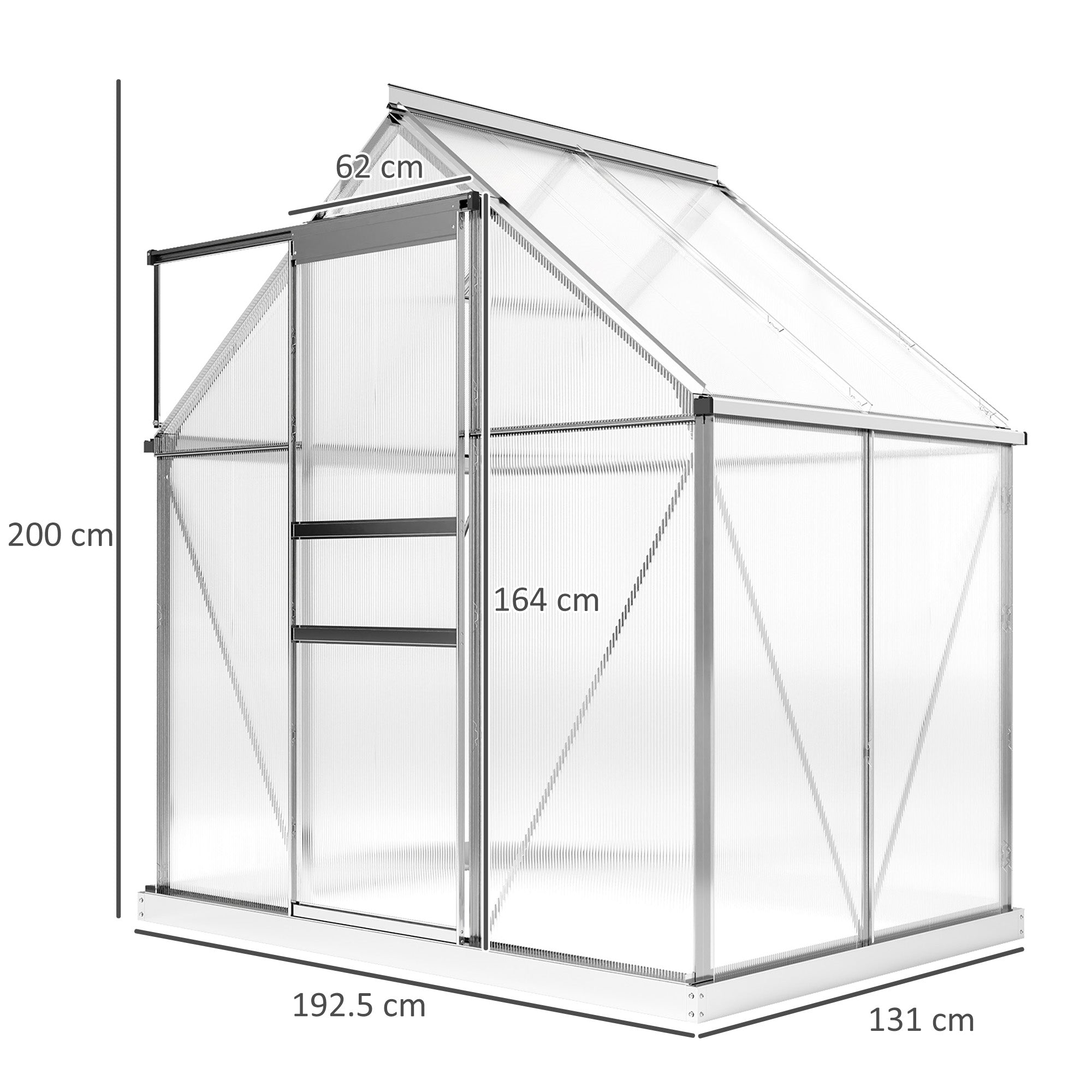 Outsunny 192.5 x 131cm Walk-In Polycarbonate Greenhouse - Silver-Tone - North Peak Garden Furniture