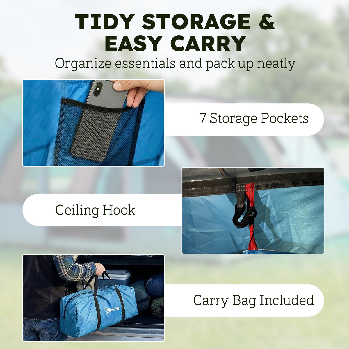 Outsunny 4 Person Easy Setup Family Camping Tent with 2 Rooms, Waterproof Tunnel Tent w/ Sewn In Groundsheet, Sky Blue & Grey