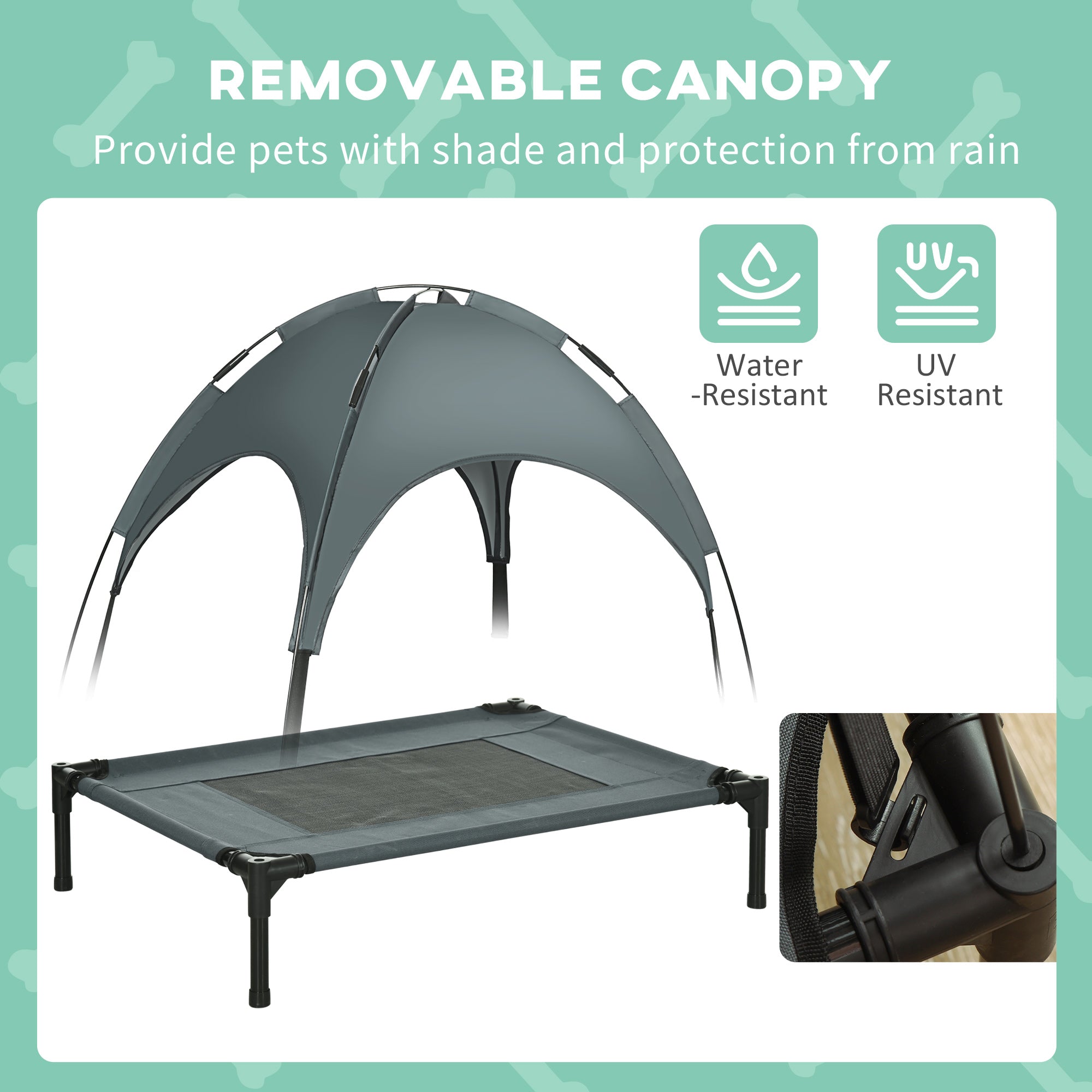 PawHut Raised Dog Bed Waterproof Elevated Pet Cot with Breathable Mesh UV Protection Canopy Grey, for Medium Dogs, 76 x 61 x 73cm - North Peak Garden Furniture