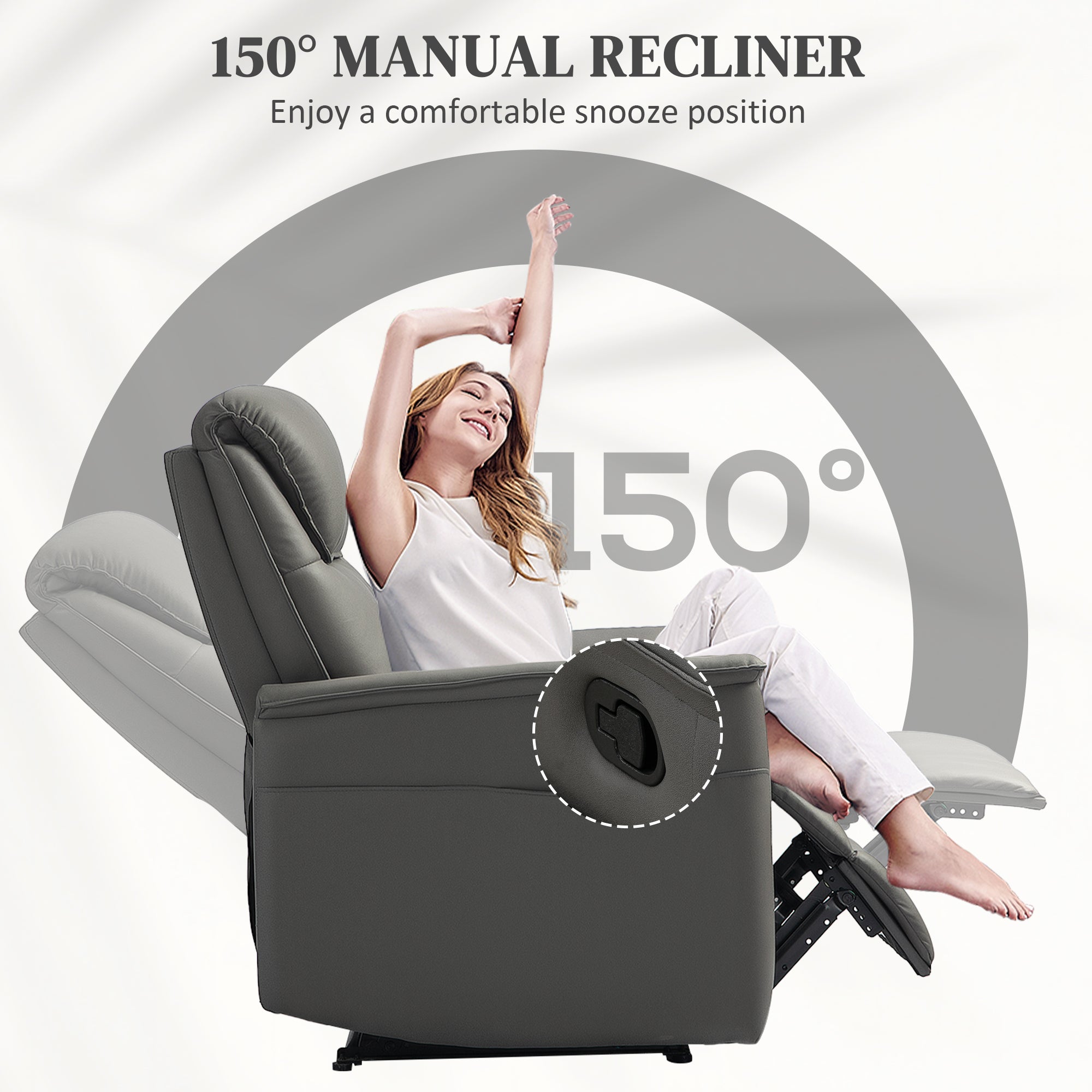 HOMCOM Recliner Armchair with Thick Padded Spring Cushion, Microfibre Manual Reclining Chair with Adjustable Leg Rest, Side Pockets for Living Room, Bedroom, Light Grey - North Peak Garden Furniture
