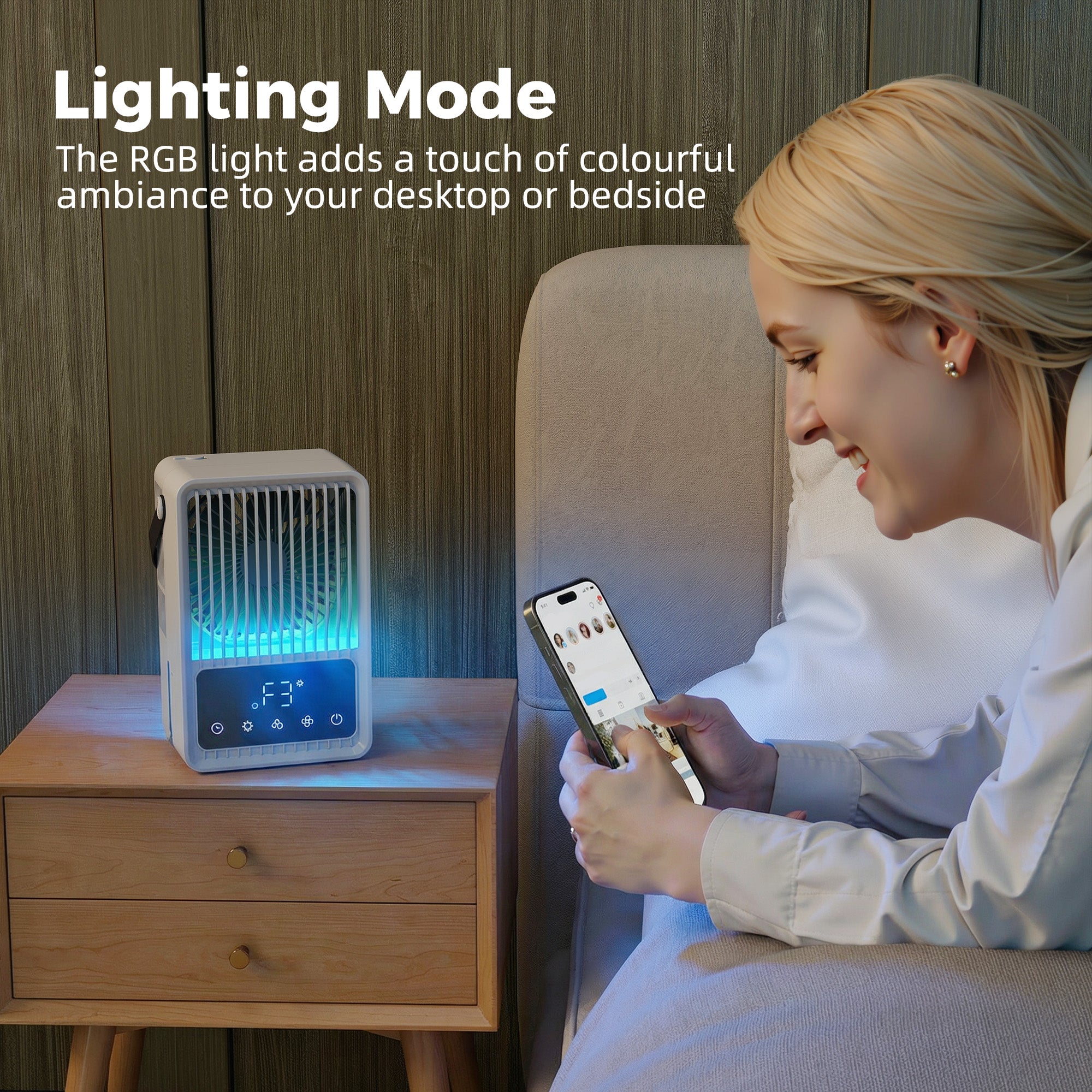 HOMCOM Desk Fan with Humidifier and RGB Light Portable Table Fan with 550ml Water Tank Black