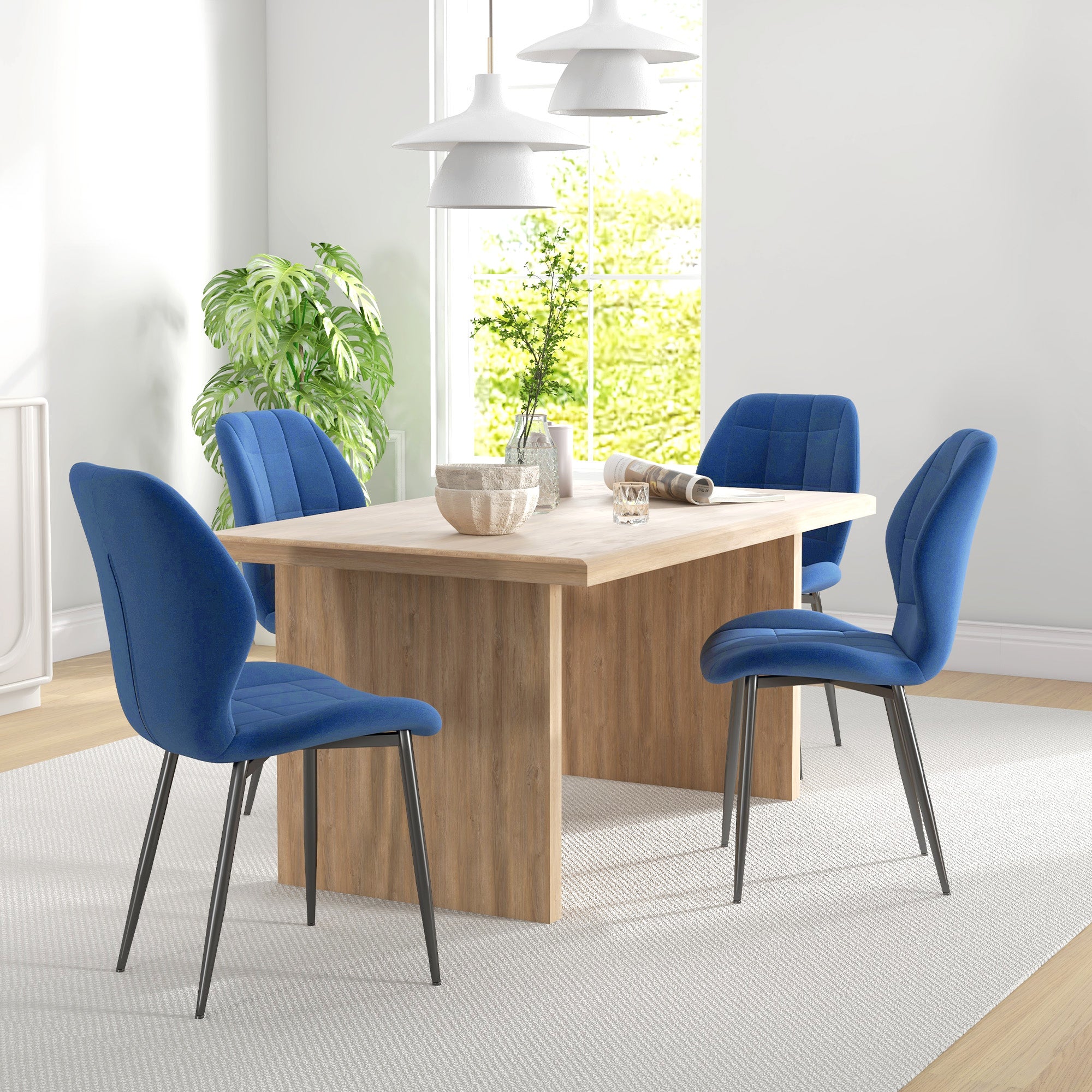 HOMCOM Set of Four Velvet Relaxed Tub Dining Chairs - Dark Blue - North Peak Garden Furniture