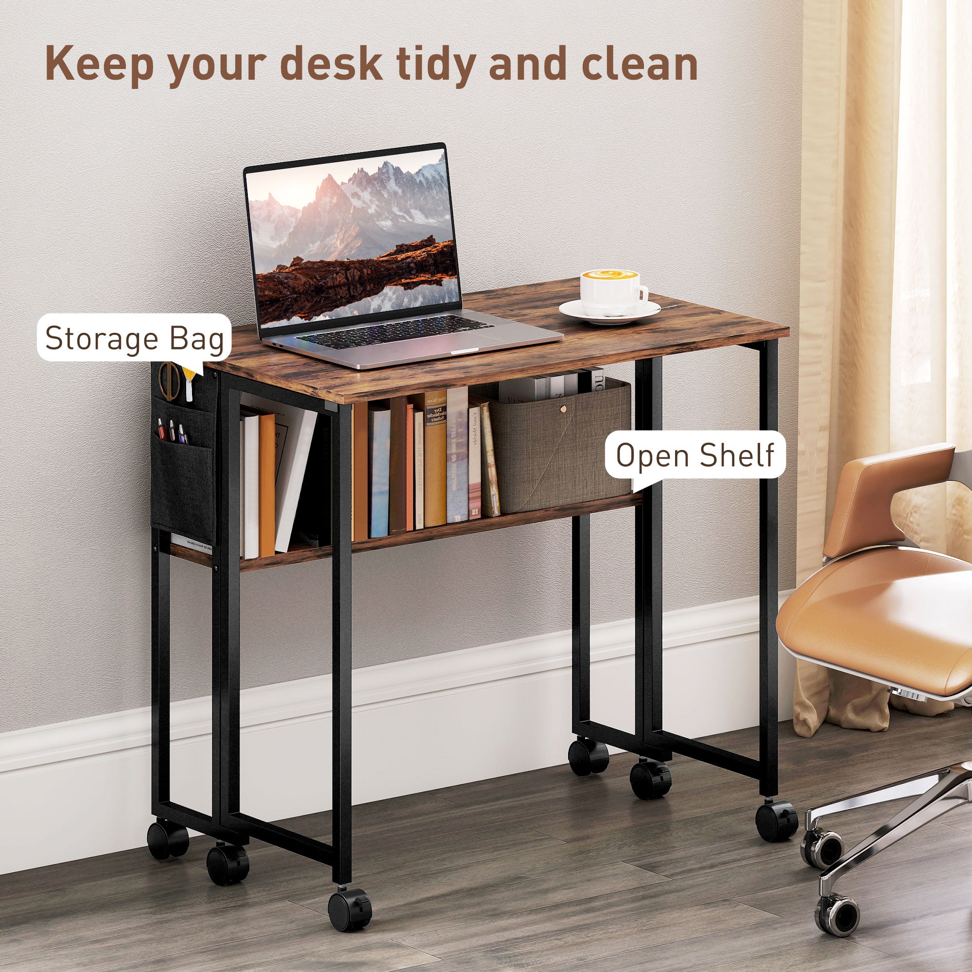 HOMCOM 80 cm Drop Leaf Writing Work Desk - Rustic Brown - North Peak Garden Furniture