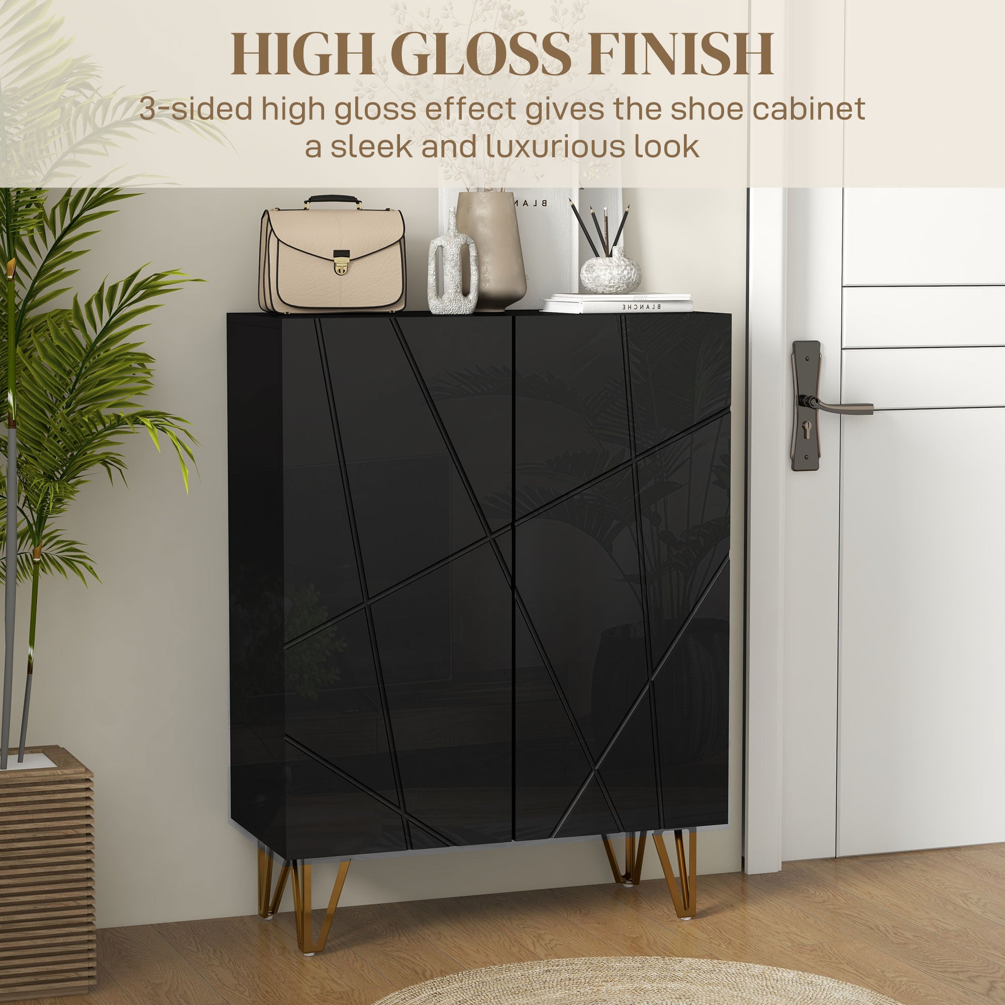 HOMCOM Narrow Shoe Storage Cabinet with Soft-Close Hinges and Adjustable Shelves for 15-20 Pairs of Shoes, Black - North Peak Garden Furniture
