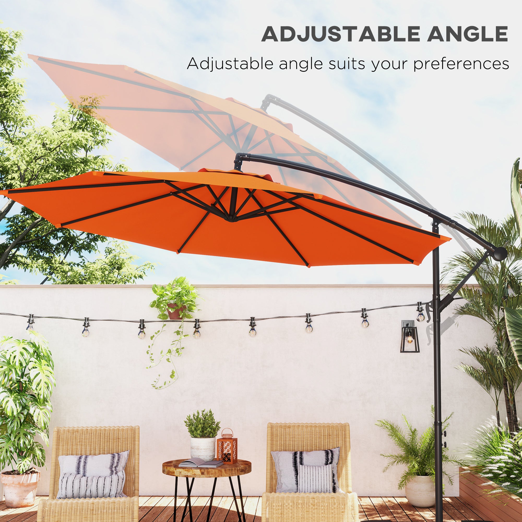 Outsunny 3(m) Overhanging Parasol, with Base - Orange - North Peak Garden Furniture