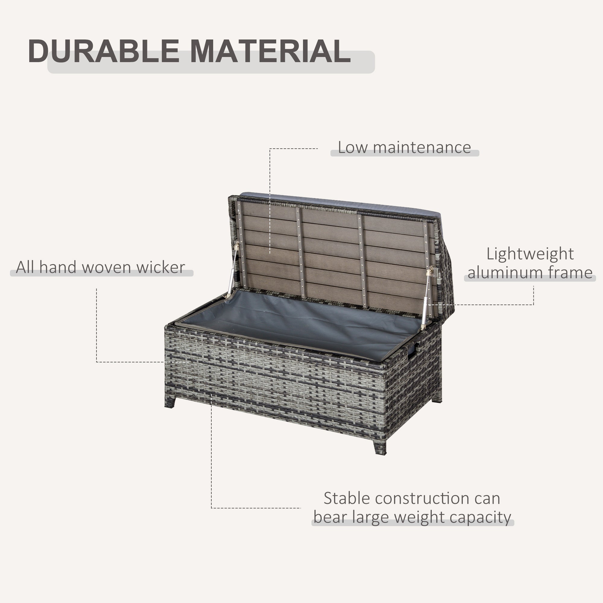 Outsunny 130L Rattan Garden Storage Box, with Seat - Mixed Grey