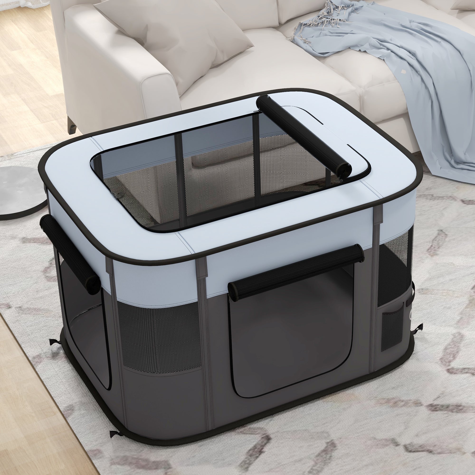 PawHut Foldable Dog Pen with Storage Bag for Indoor/Outdoor Use - Grey - North Peak Garden Furniture