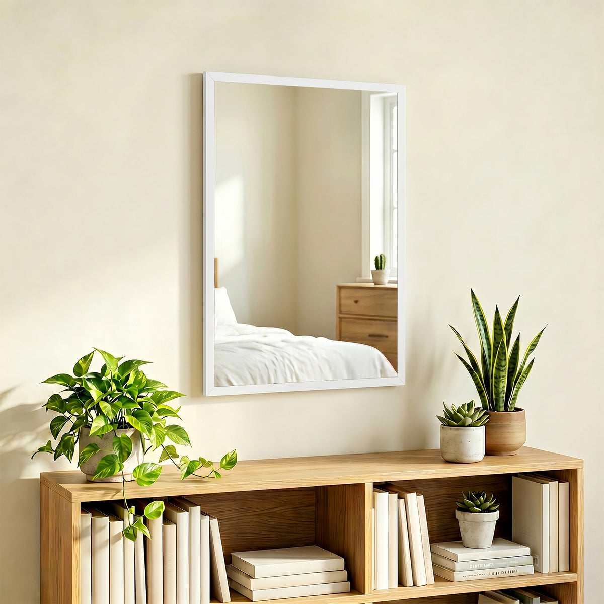HOMCOM Wall-Mounted Bathroom Mirror, 70 x 50 cm Wall Mirror for Living Room, Bedroom, Hallway, White