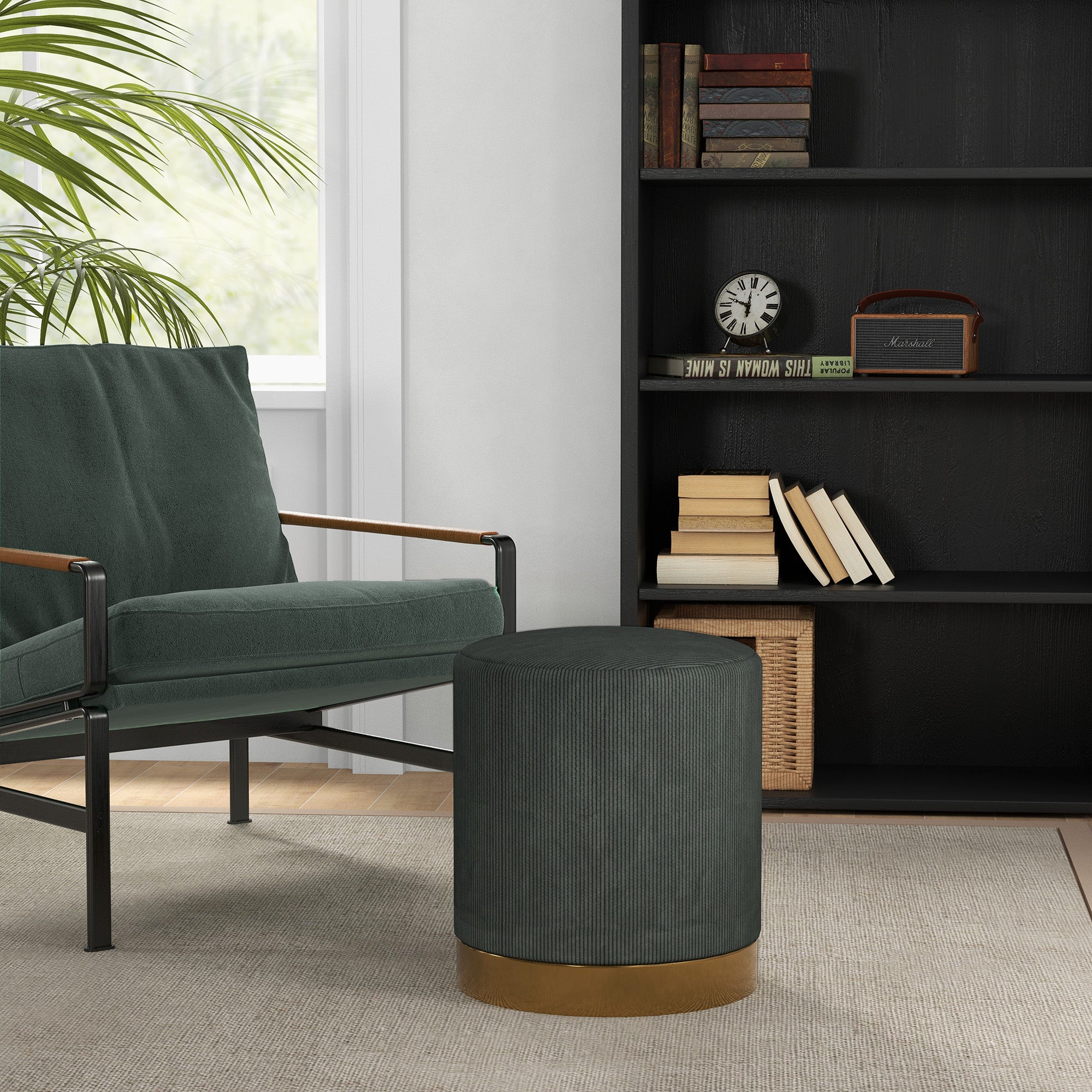 HOMCOM Soft Padded Corduroy Footstool - Dark Green - North Peak Garden Furniture
