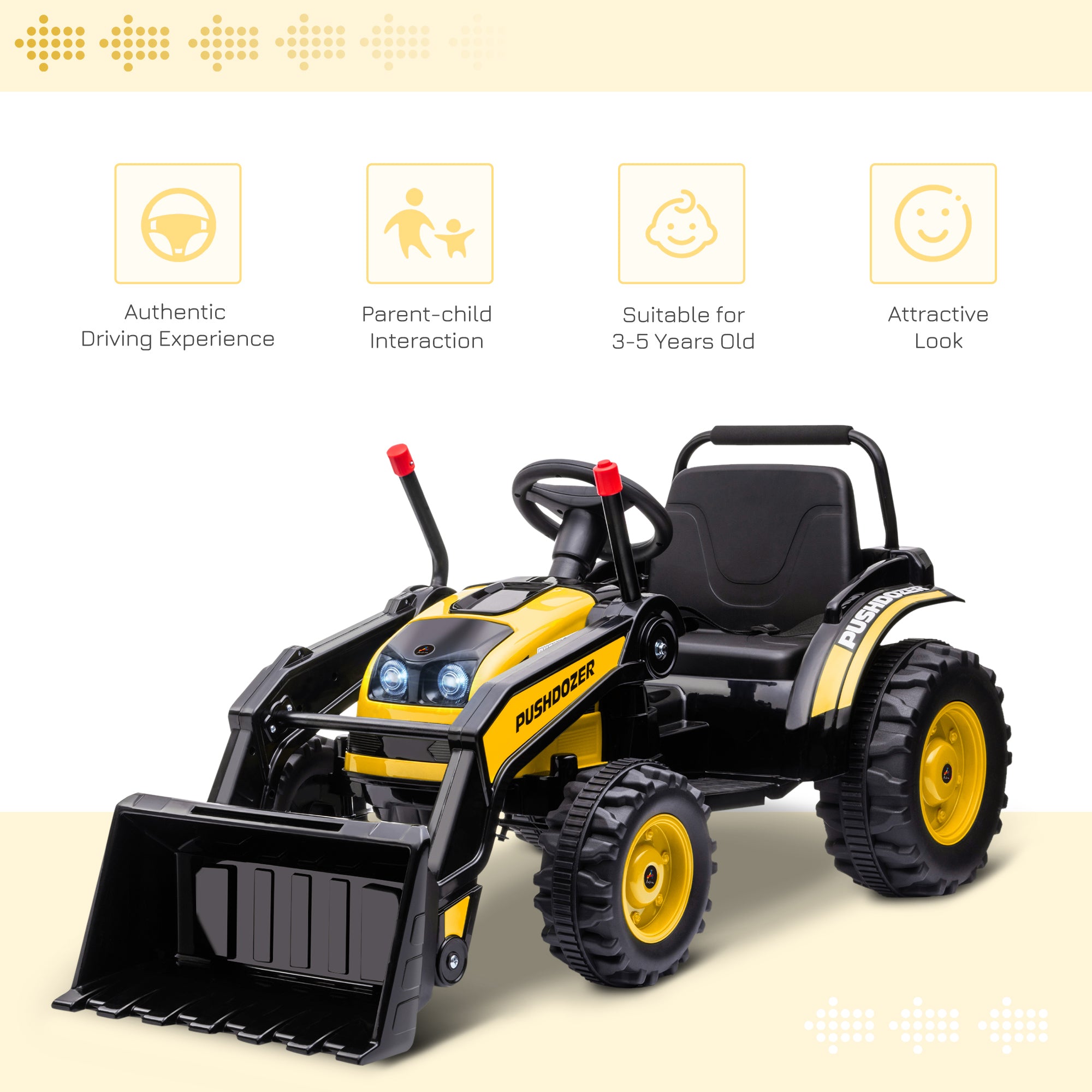 HOMCOM 6V Electric Kids Ride On Digger Excavator Construction Tractor Music Headlight for 3-5 years Yellow - North Peak Garden Furniture