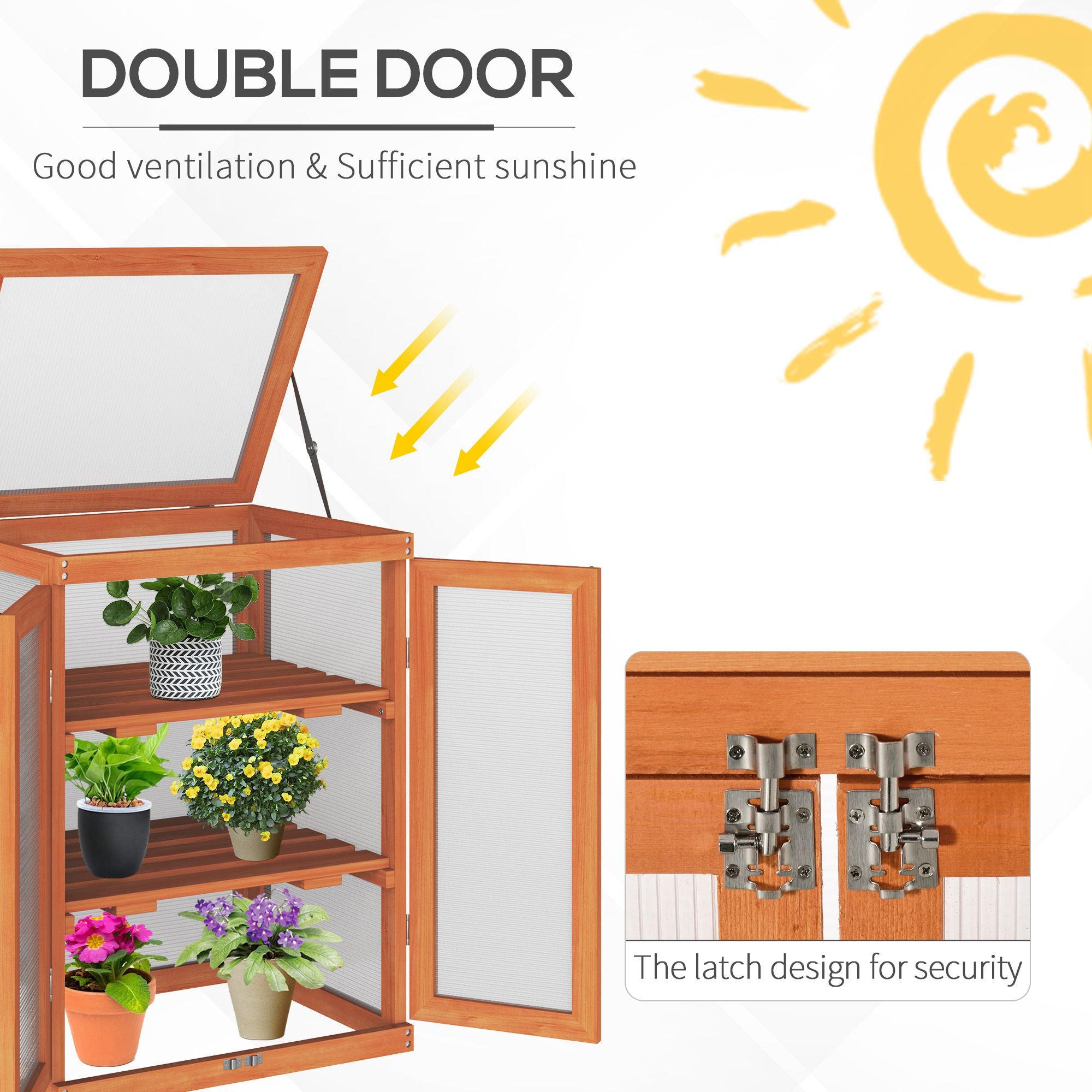 Outsunny 3-tier Wood Greenhouse Garden Polycarbonate Cold Frame Balcony Grow House w/ Storage Shelf for Plants, Flowers, Orange - North Peak Garden Furniture