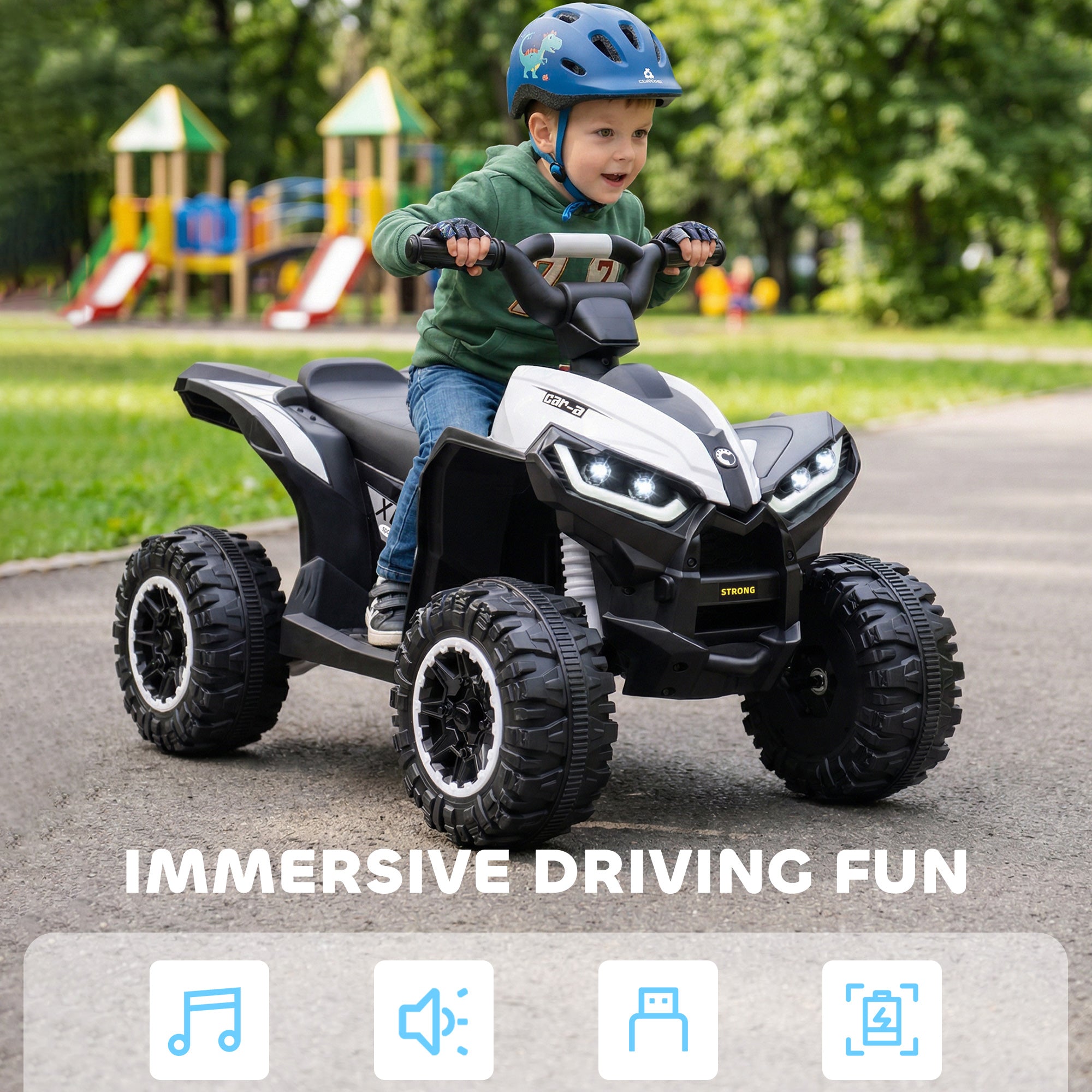 HOMCOM 12V Ride-On Quad Bike w/ Music, Horn, for Ages 3-5 Years - White