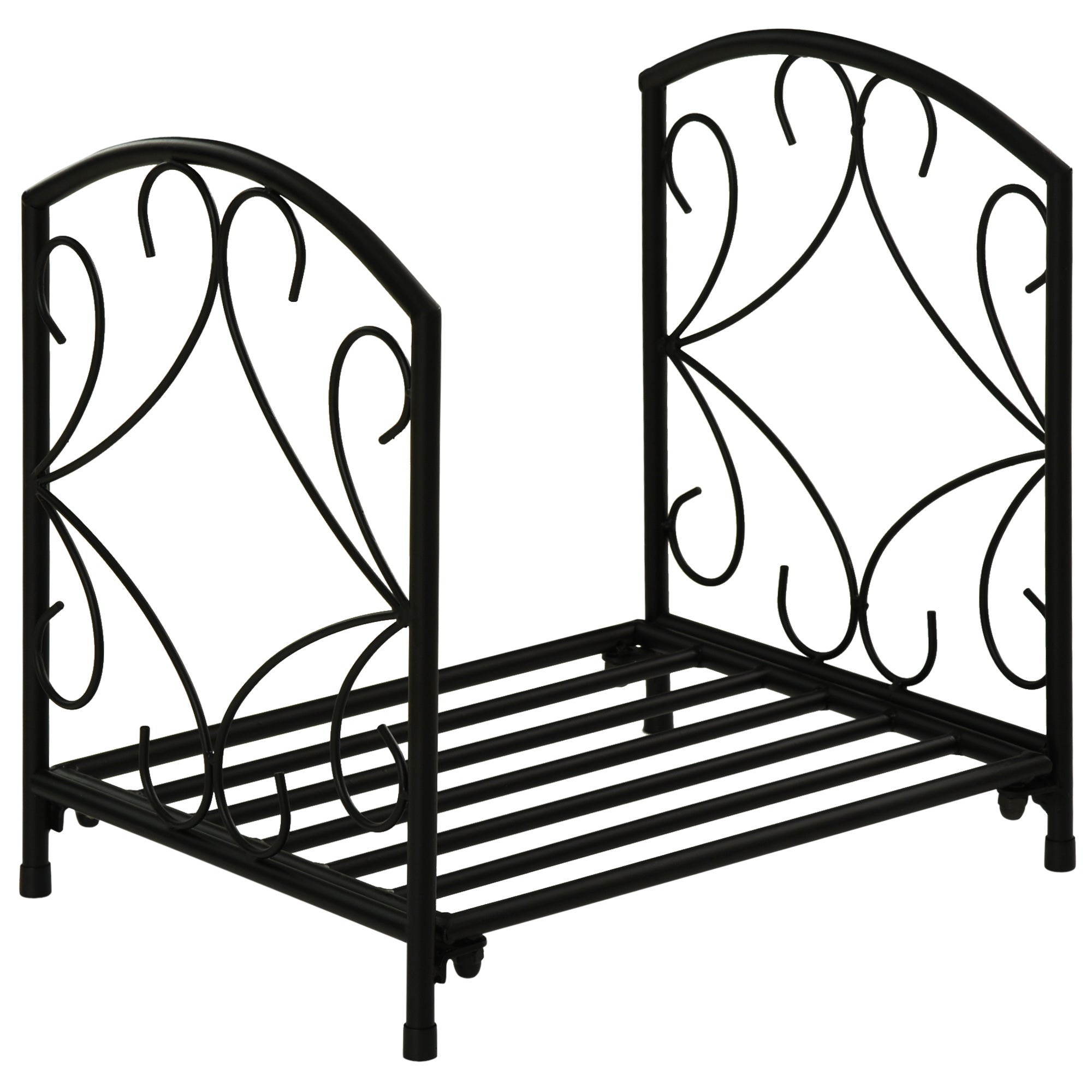 Outsunny Metal Firewood Log Holder Indoor Outdoor Firewood Rack Fireplace Wood Storage Shelf w/ Elegant Scrolls, Rust-Resistant, Black, 39.5L x 31.5W x 39.5H cm - North Peak Garden Furniture