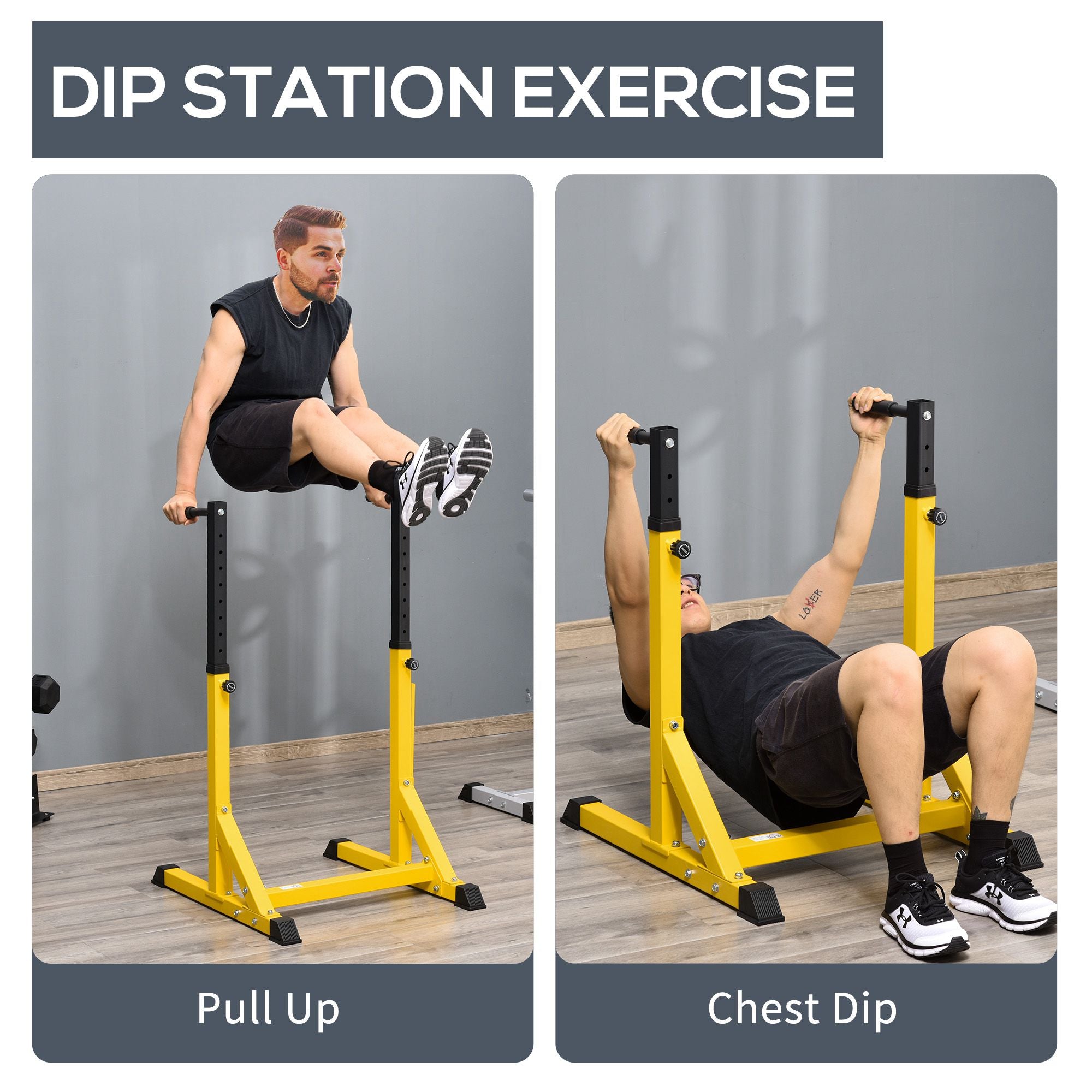 HOMCOM 83.5L x 71.5W x 126H cm Dip Station Chin Up Parallel Bars Pull Up Power Tower Home Gym Workout Bicep Tricep Fitness Equipment Height Adjustable - North Peak Garden Furniture