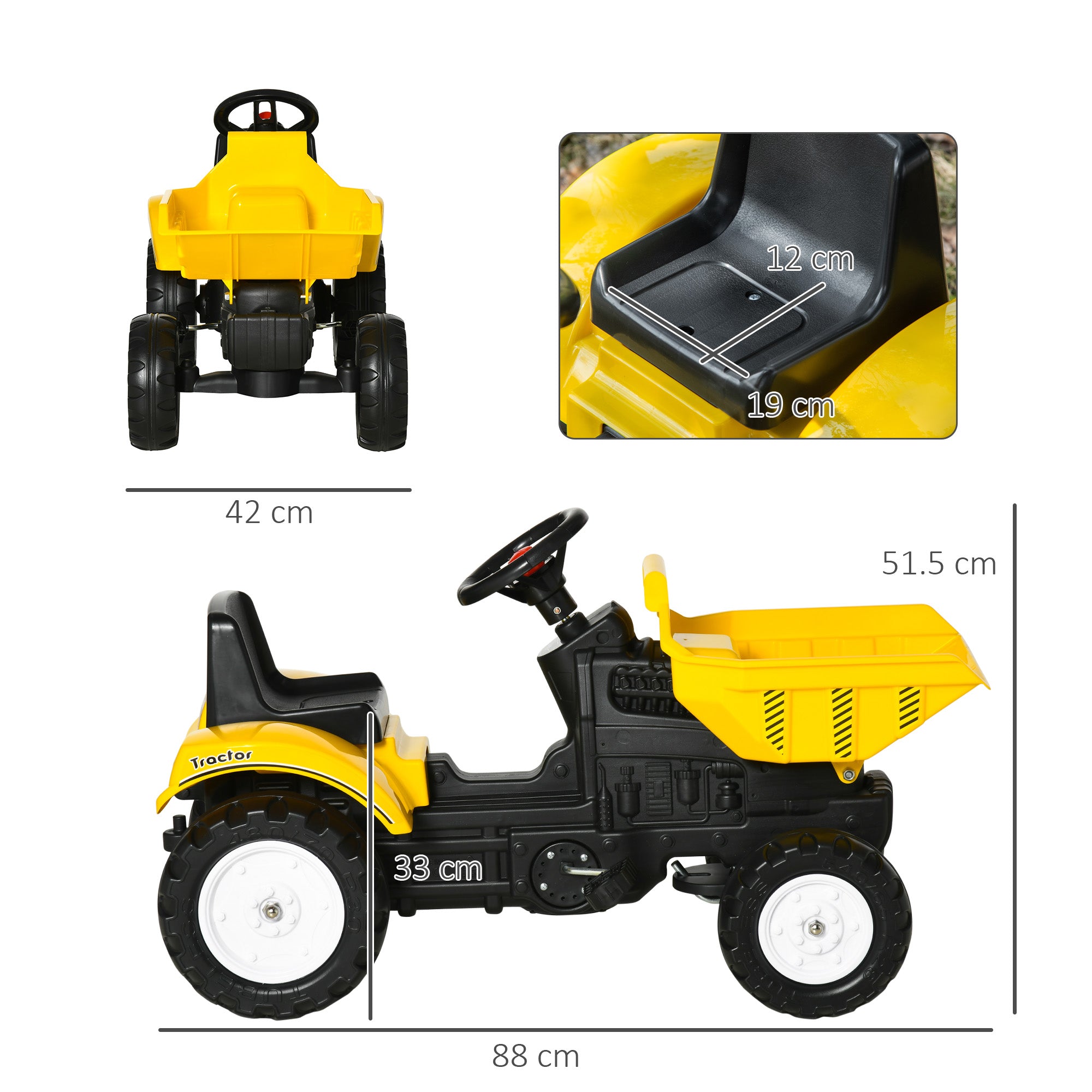 HOMCOM Kids Ride on Tractor No Power Pedal Go Kart with Manual Control Bucket for 3-6 Years Old - North Peak Garden Furniture