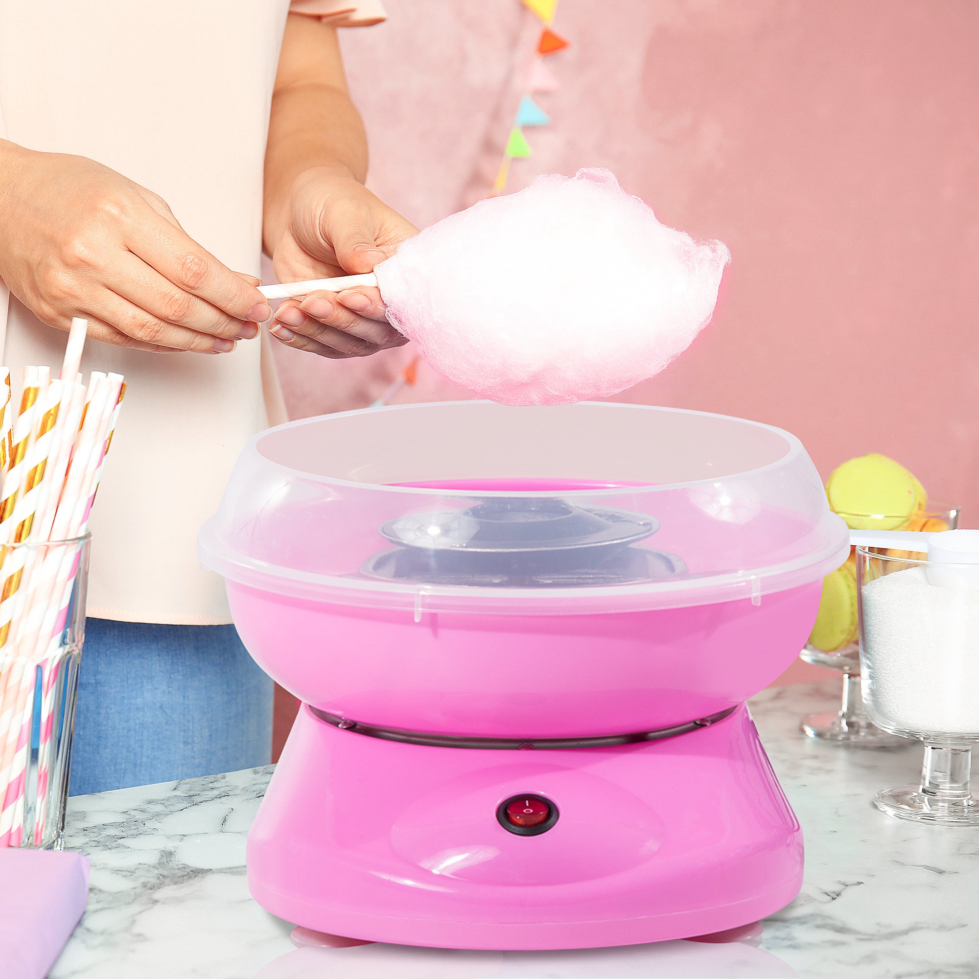 HOMCOM Candy Floss Machine Electric Cotton Candy Maker Gadgetry 450W (Pink) - North Peak Garden Furniture