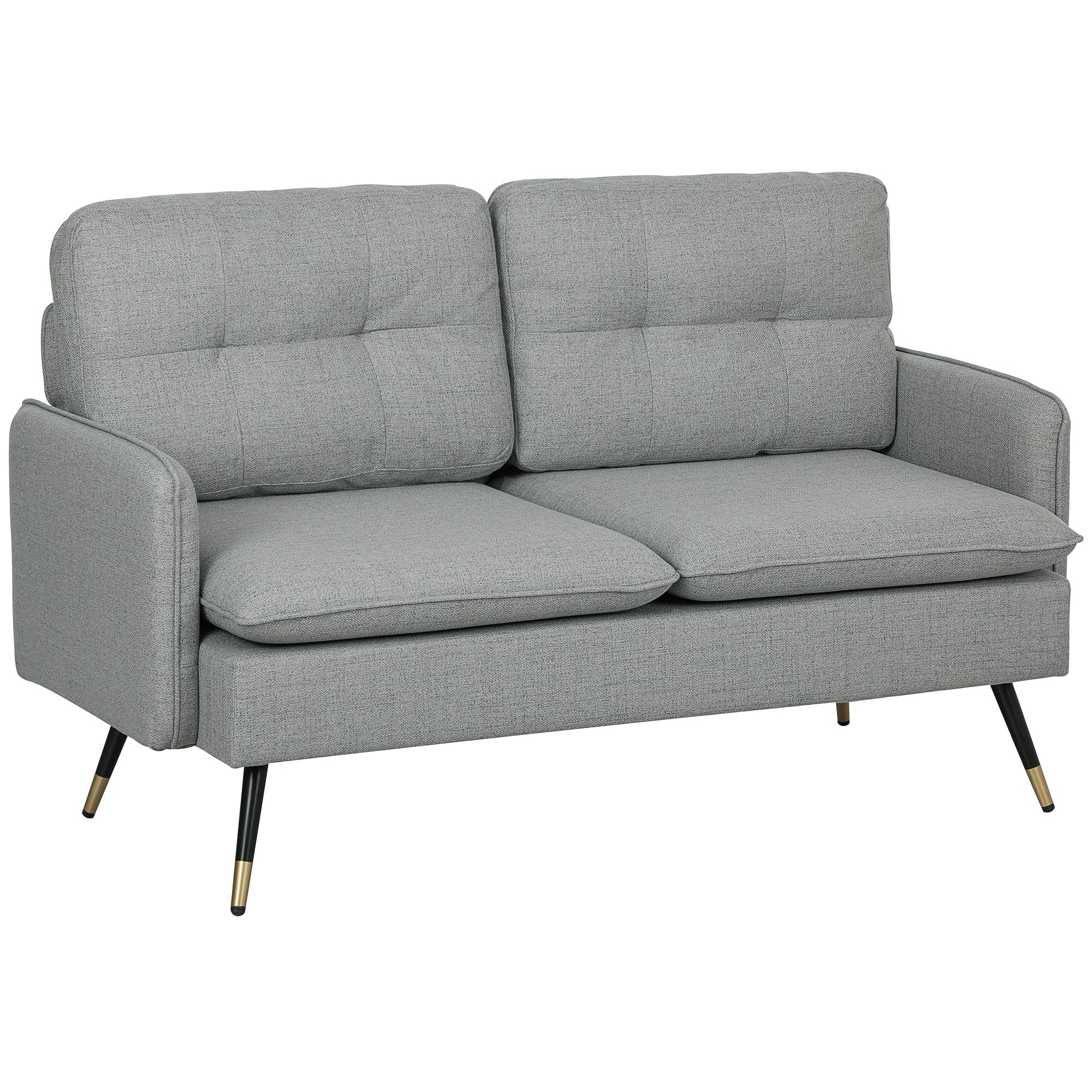 HOMCOM Modern Two Seater Sofa, Button Tufted Loveseat with Cushions and Steel Legs for Living Room, Guest Room, Grey - North Peak Garden Furniture