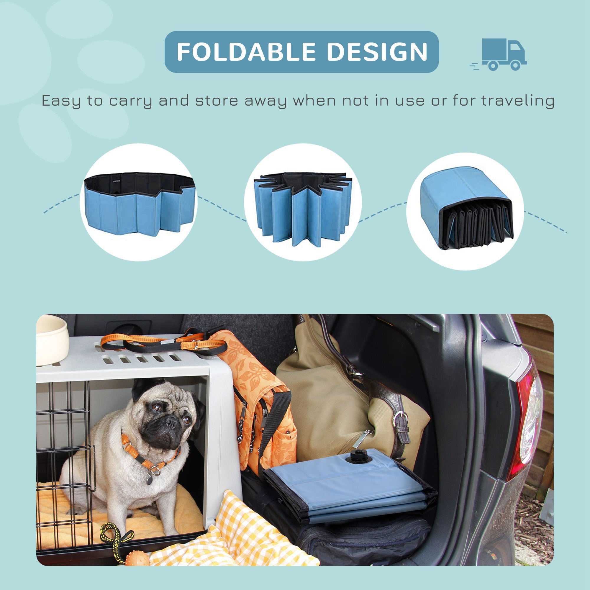 PawHut Foldable Dog Paddling Pool Pet Cat Swimming Pool Indoor/Outdoor Collapsible Summer Bathing Tub Shower Tub Puppy Washer (Φ100 x 30H cm, Blue) - North Peak Garden Furniture