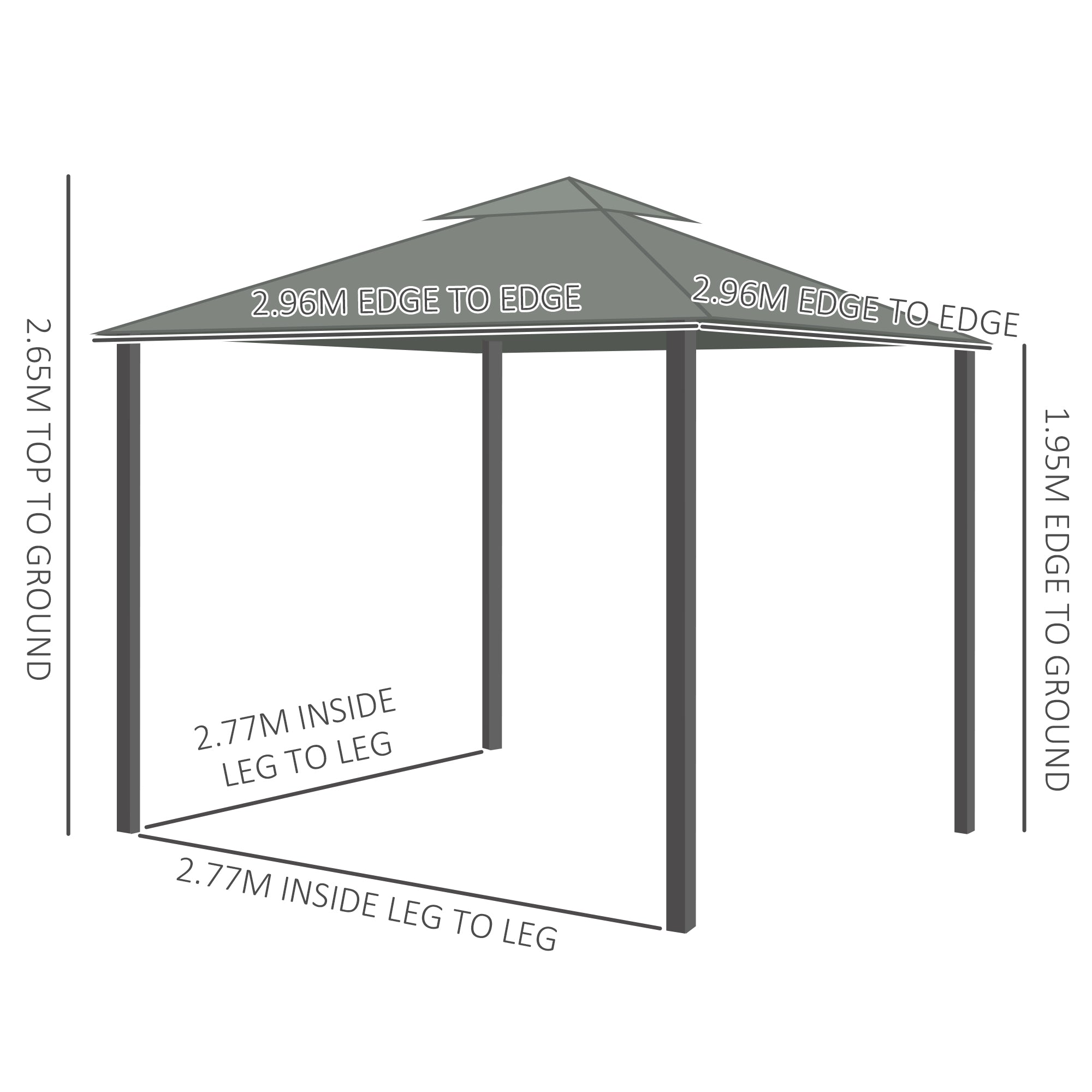 Outsunny 3 x 3(m) Patio Gazebo Canopy Garden Pavilion Tent Shelter Marquee with 2 Tier Water Repellent Roof, Mosquito Netting and Curtains, Aluminium Frame, Dark Grey - North Peak Garden Furniture