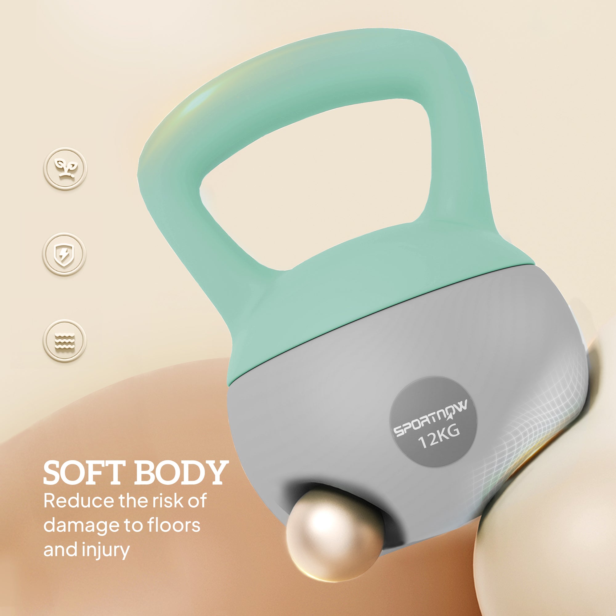 SPORTNOW 12KG Soft Kettlebell, Kettlebell with Non-Slip Handle for Home Gym, Weight Lifting, Strength Training, Green/Grey - North Peak Garden Furniture