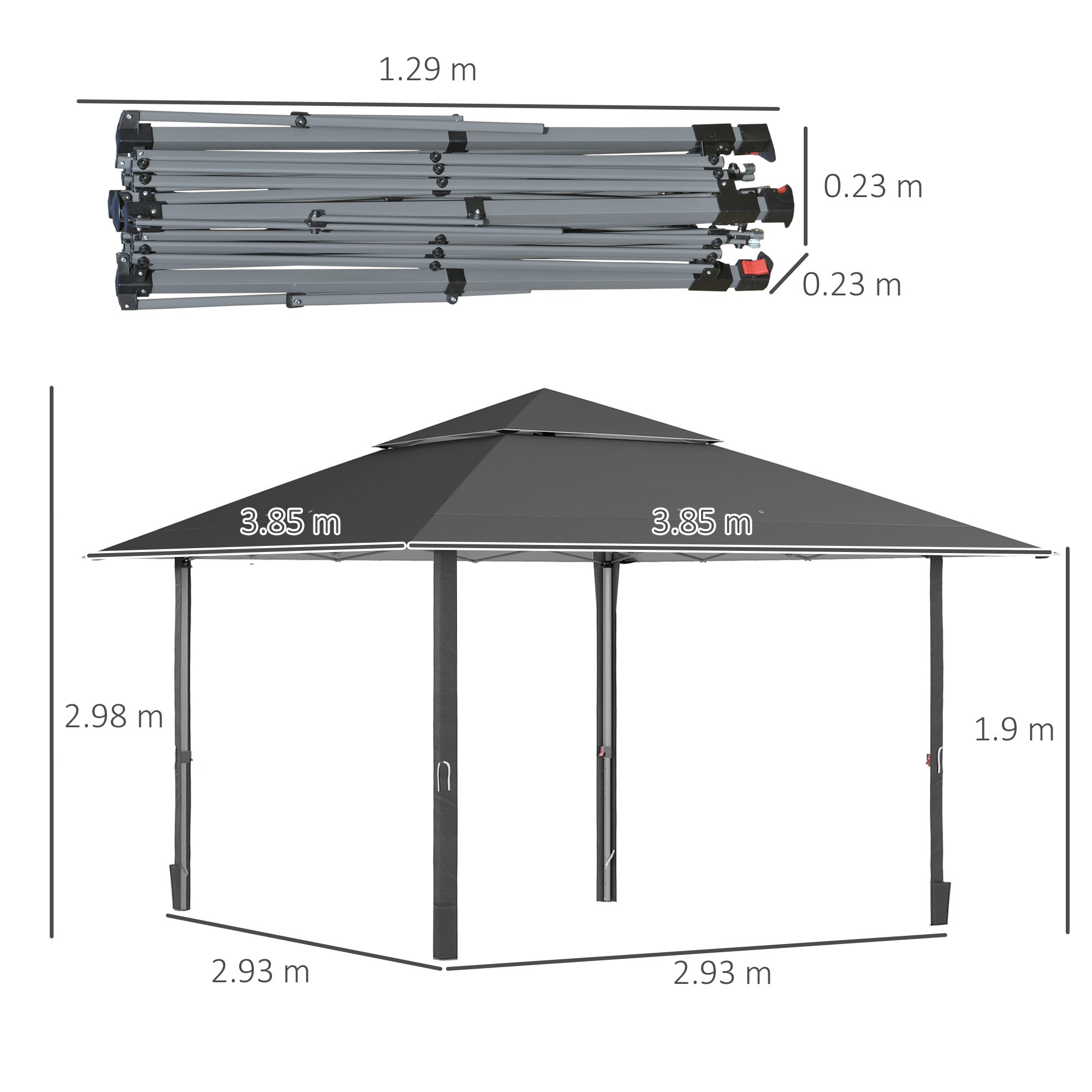 Outsunny 4 x 4m Pop-up Gazebo Double Roof Canopy Tent with UV Proof, Roller Bag & Adjustable Legs Outdoor Party, Steel Frame, Dark Grey - North Peak Garden Furniture