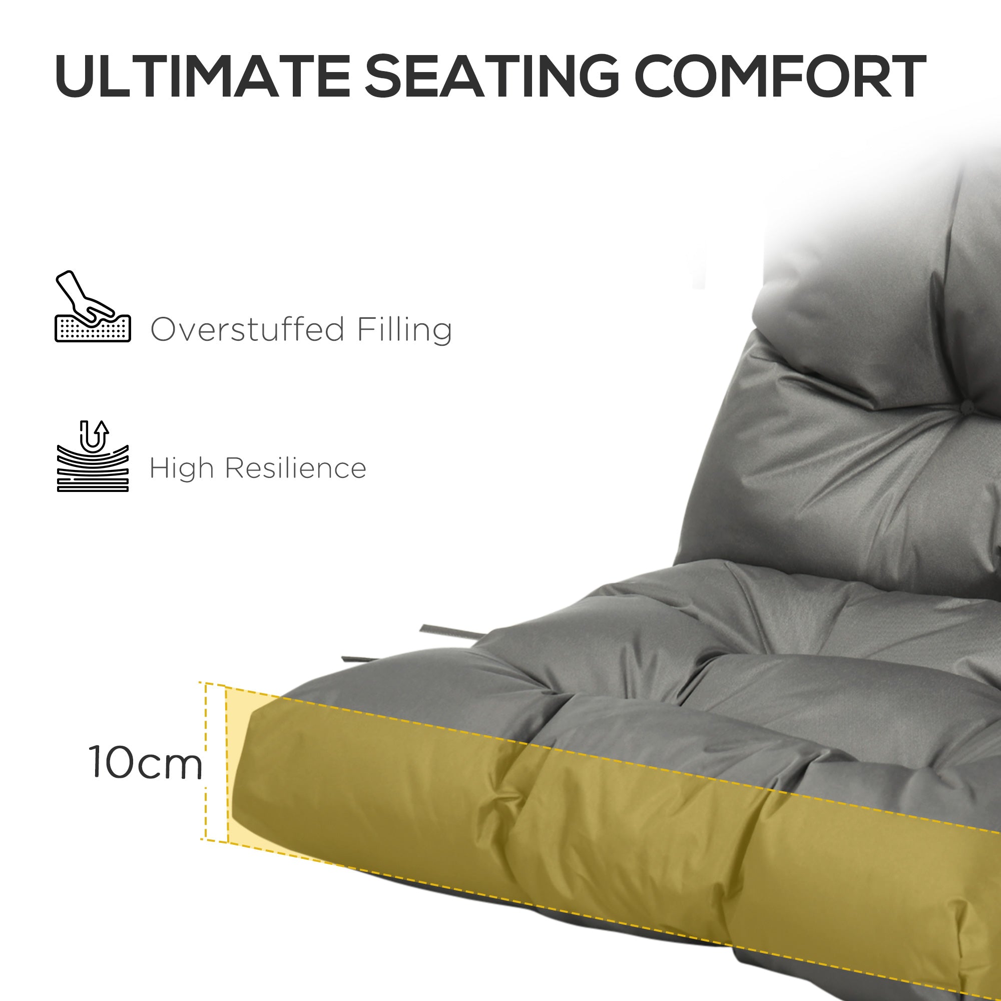 Outsunny Garden Back Chair Cushion, Comfortable Patio Seat Cushion Pad with Backrest for Outdoor & Indoor Use, Light Grey - North Peak Garden Furniture