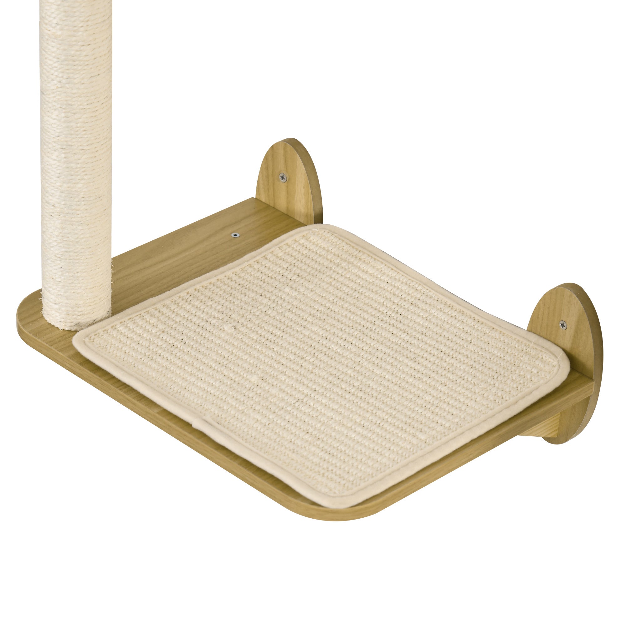 PawHut 3PCs Wall-Mounted Cat Shelves, with Jumping Platforms, Hammock, Scratching Post - Oak Tone - North Peak Garden Furniture