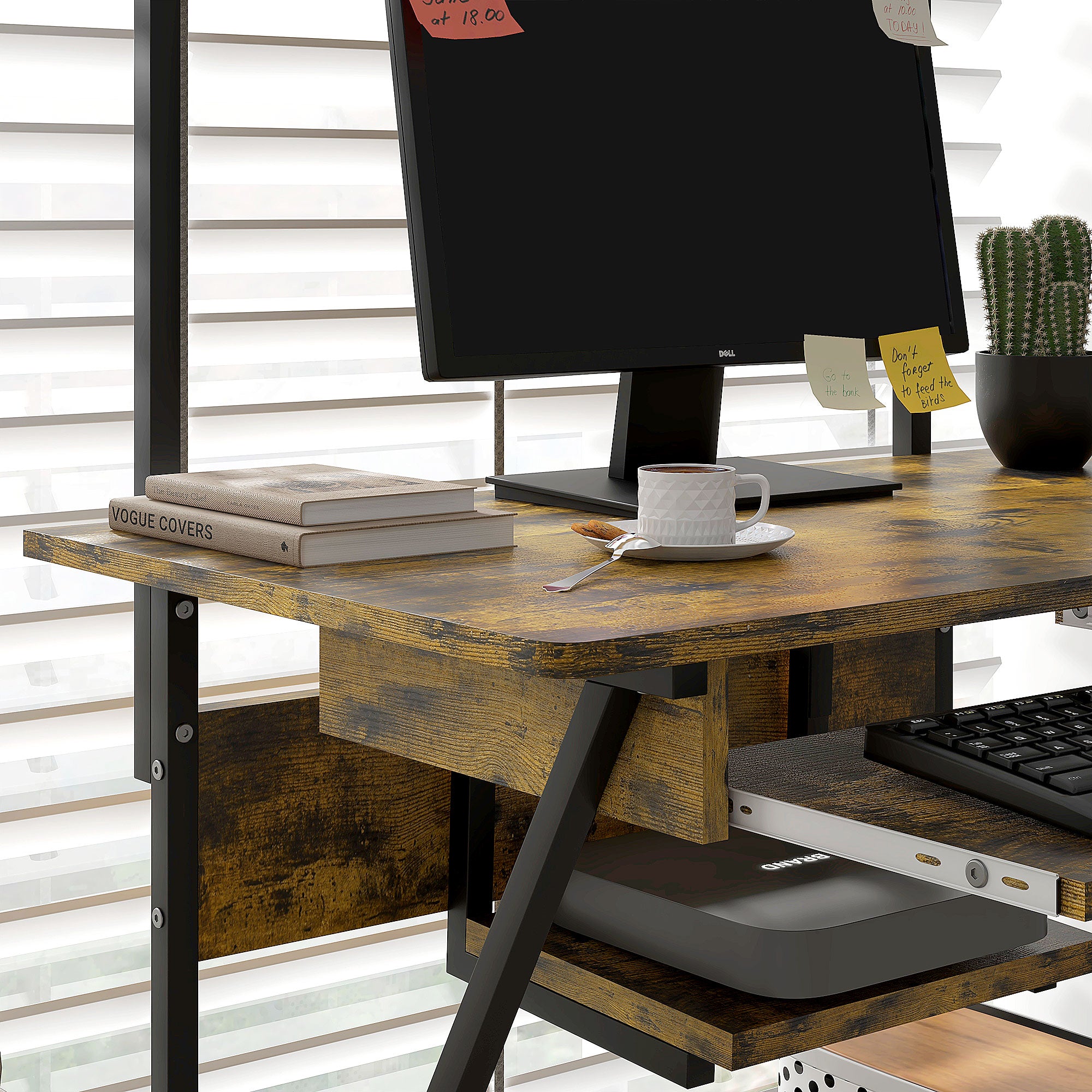 HOMCOM Multi-Storage Work Desk, with Sliding Keyboard Tray - Brown/Black - North Peak Garden Furniture